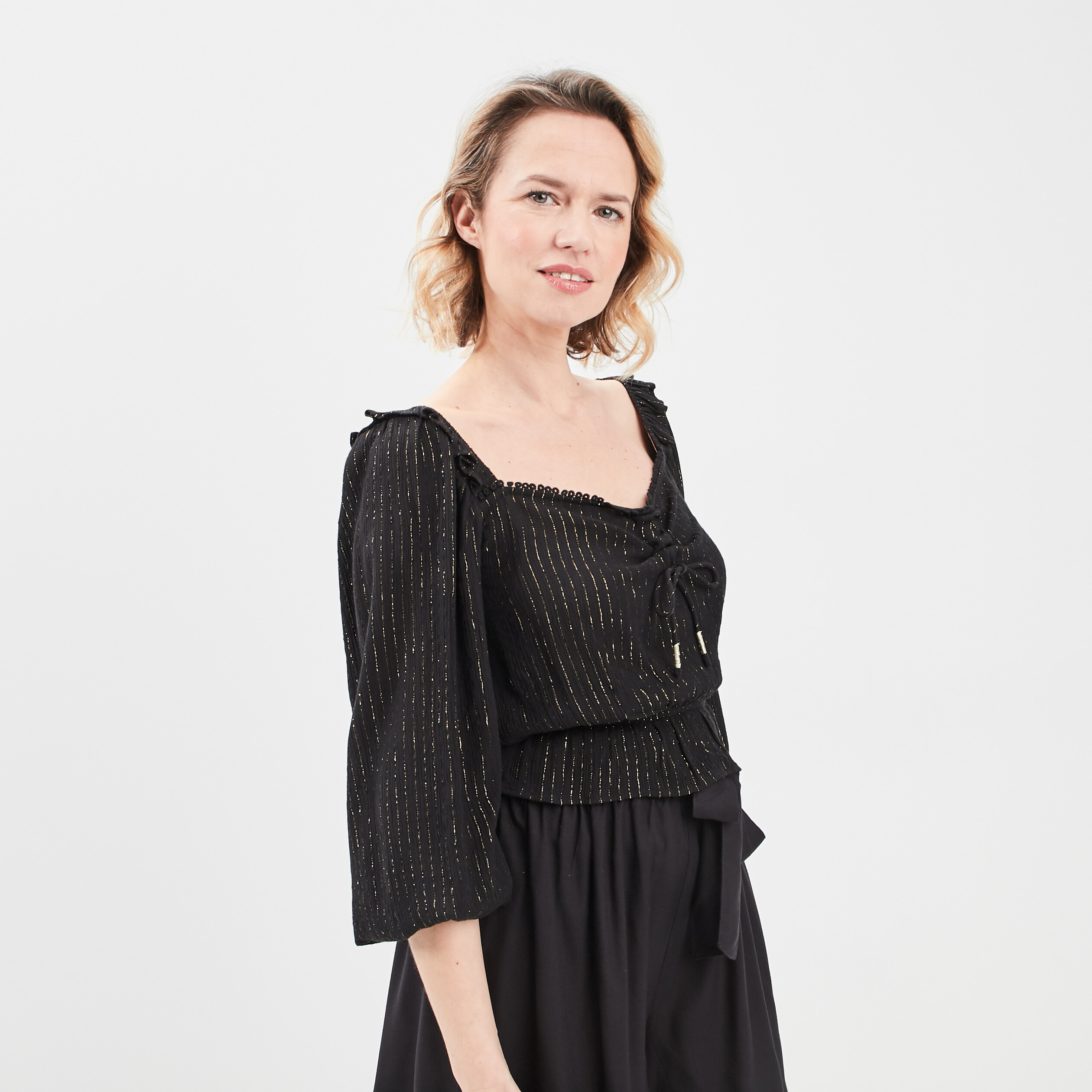 Blouse cropped manches longues noir femme
