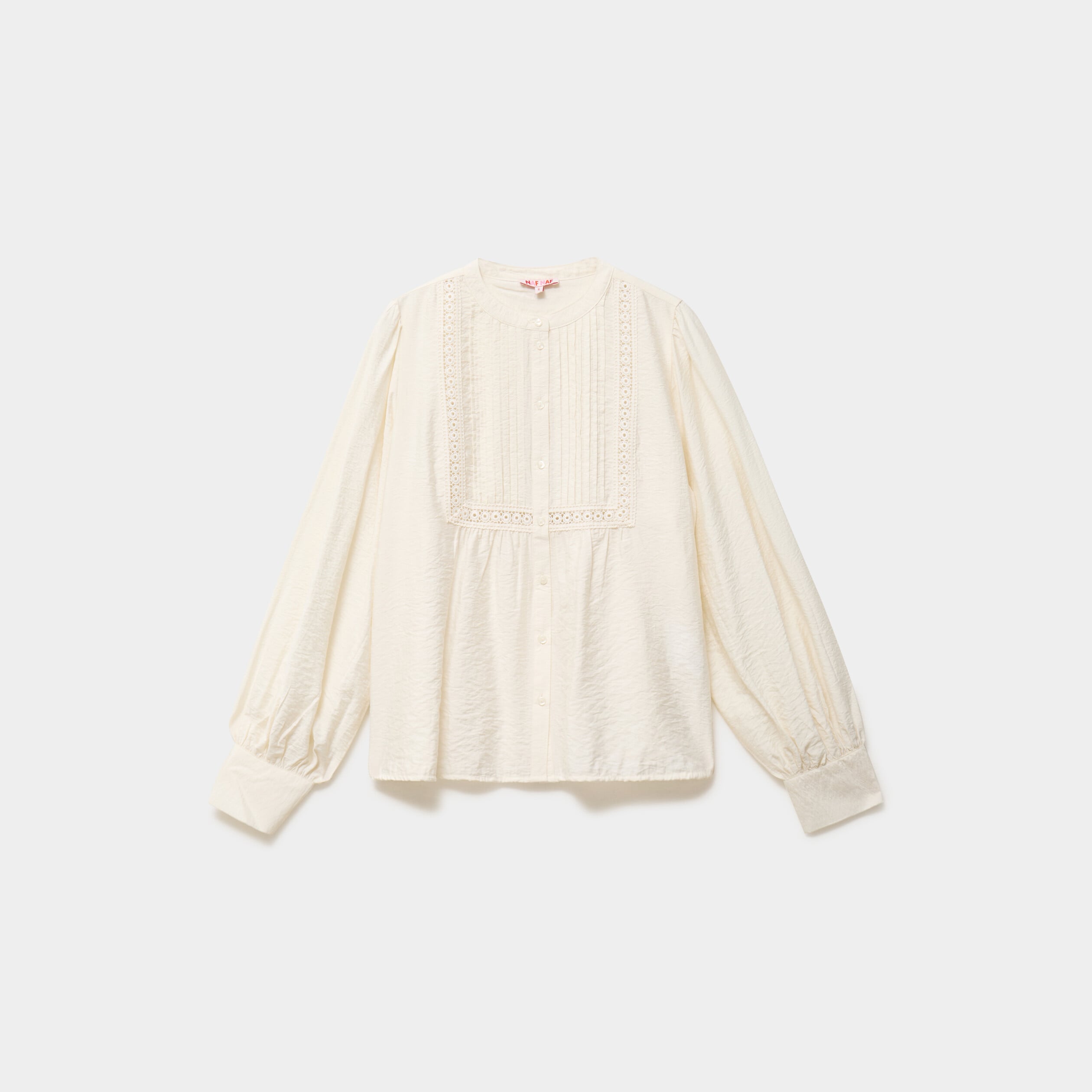 Blouse manches longues galons et fronces ecru femme