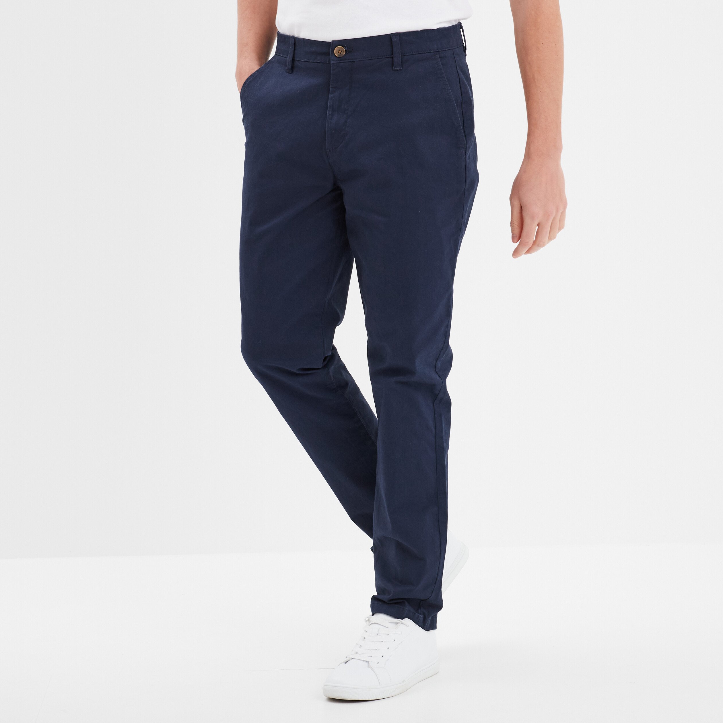 Pantalon chino droit stretch bleu marine homme