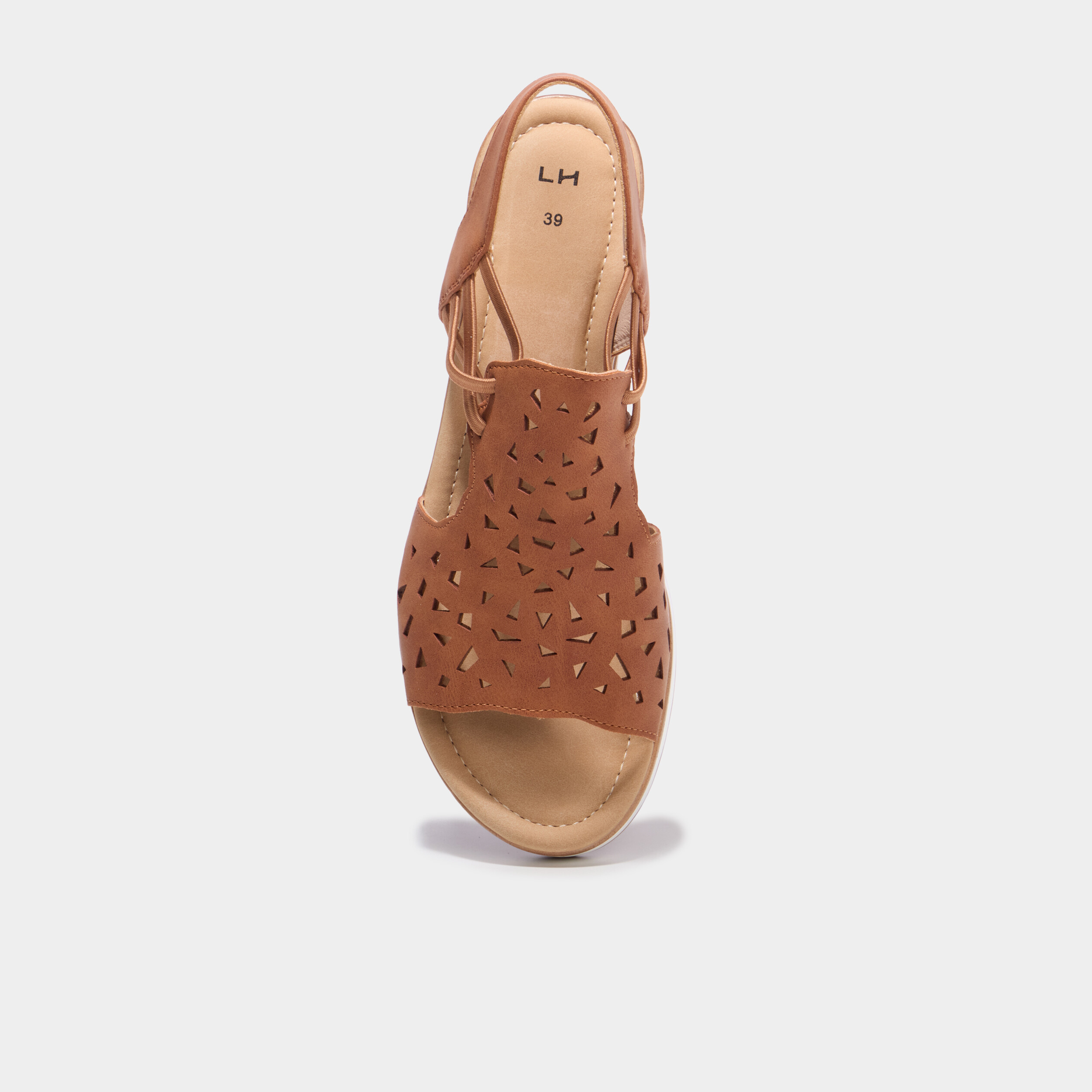 Sandales compens&eacute;es bride &eacute;lastiqu&eacute;e marron femme