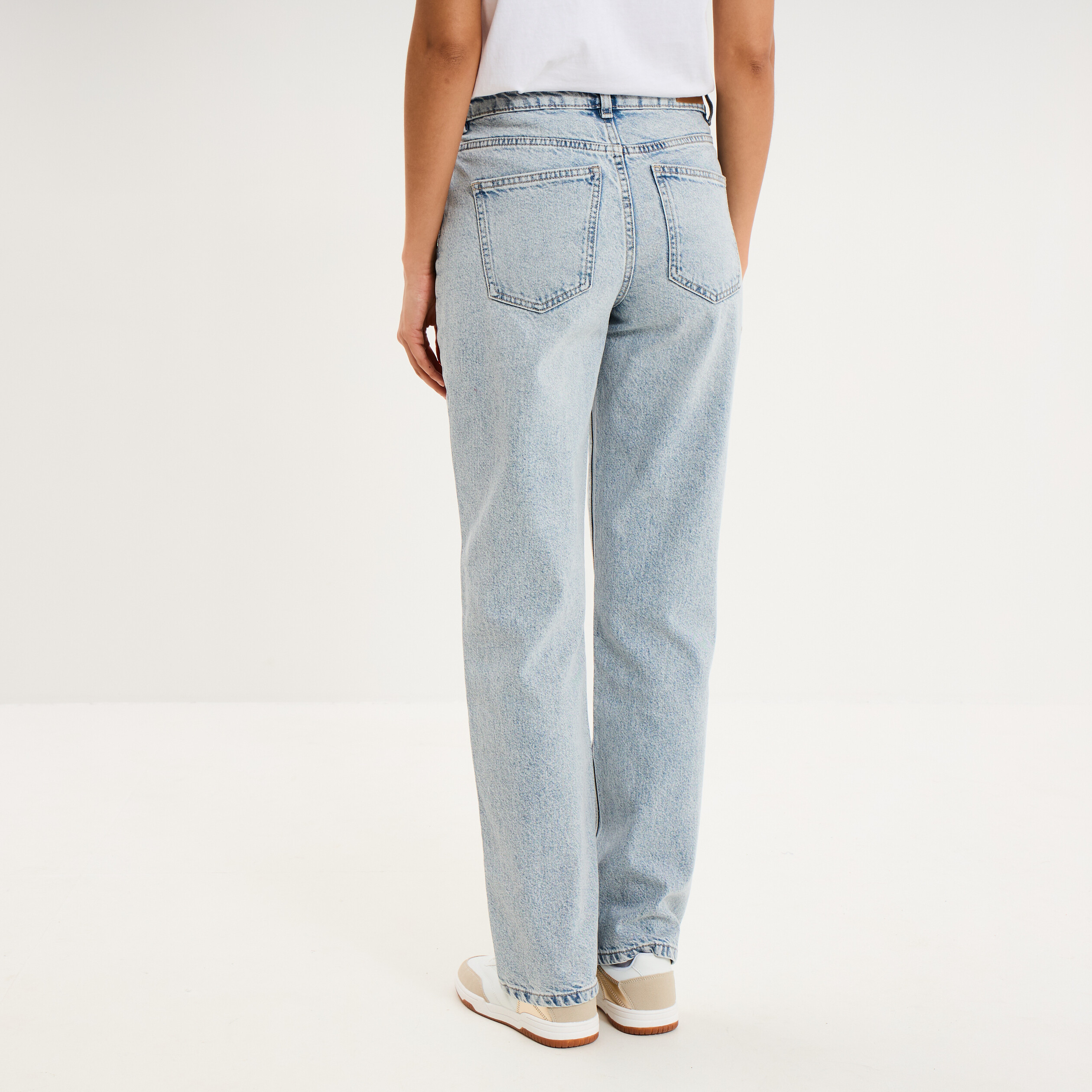 Jean droit taille basse coton denim triple stone femme