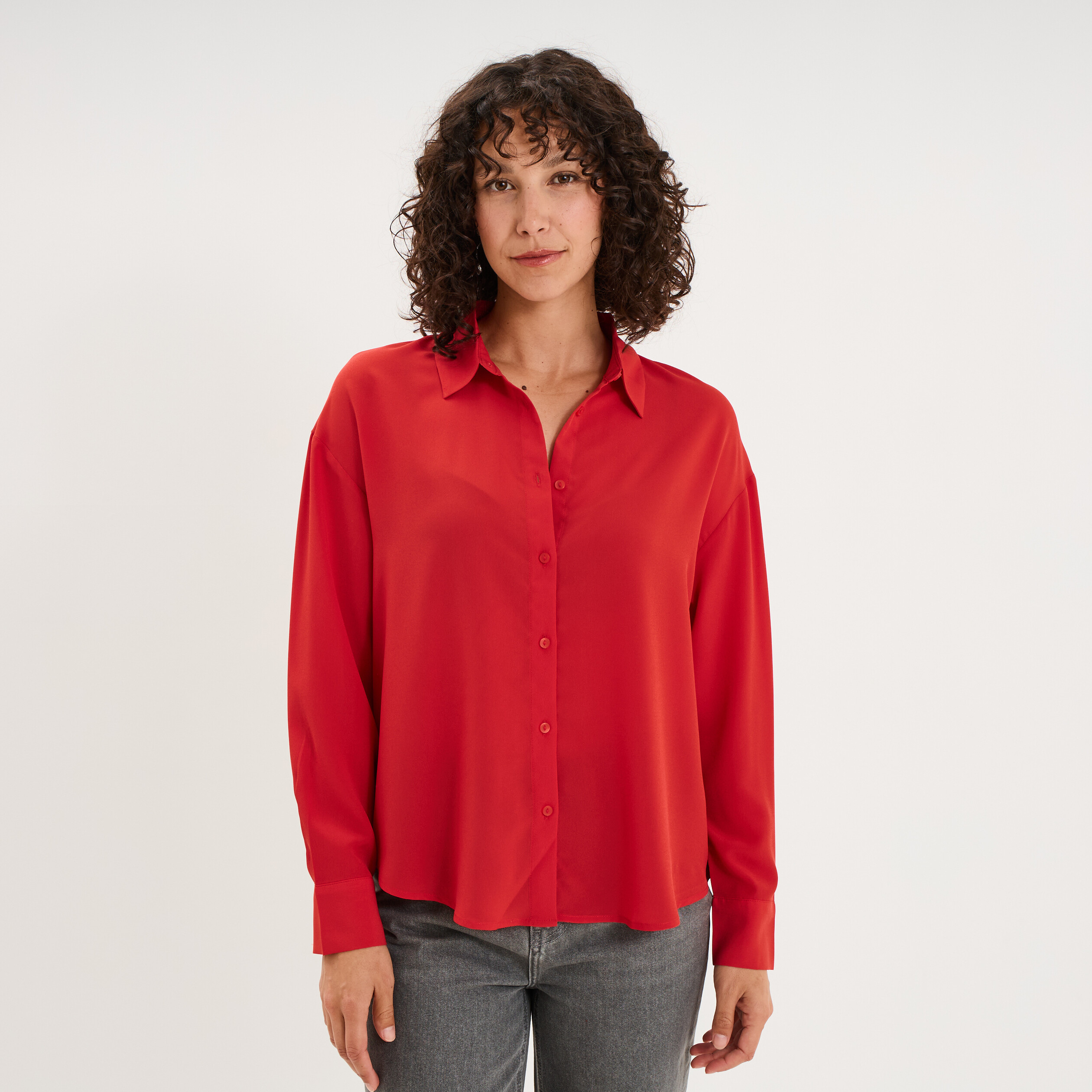 Chemise fluide manches longues rouge femme