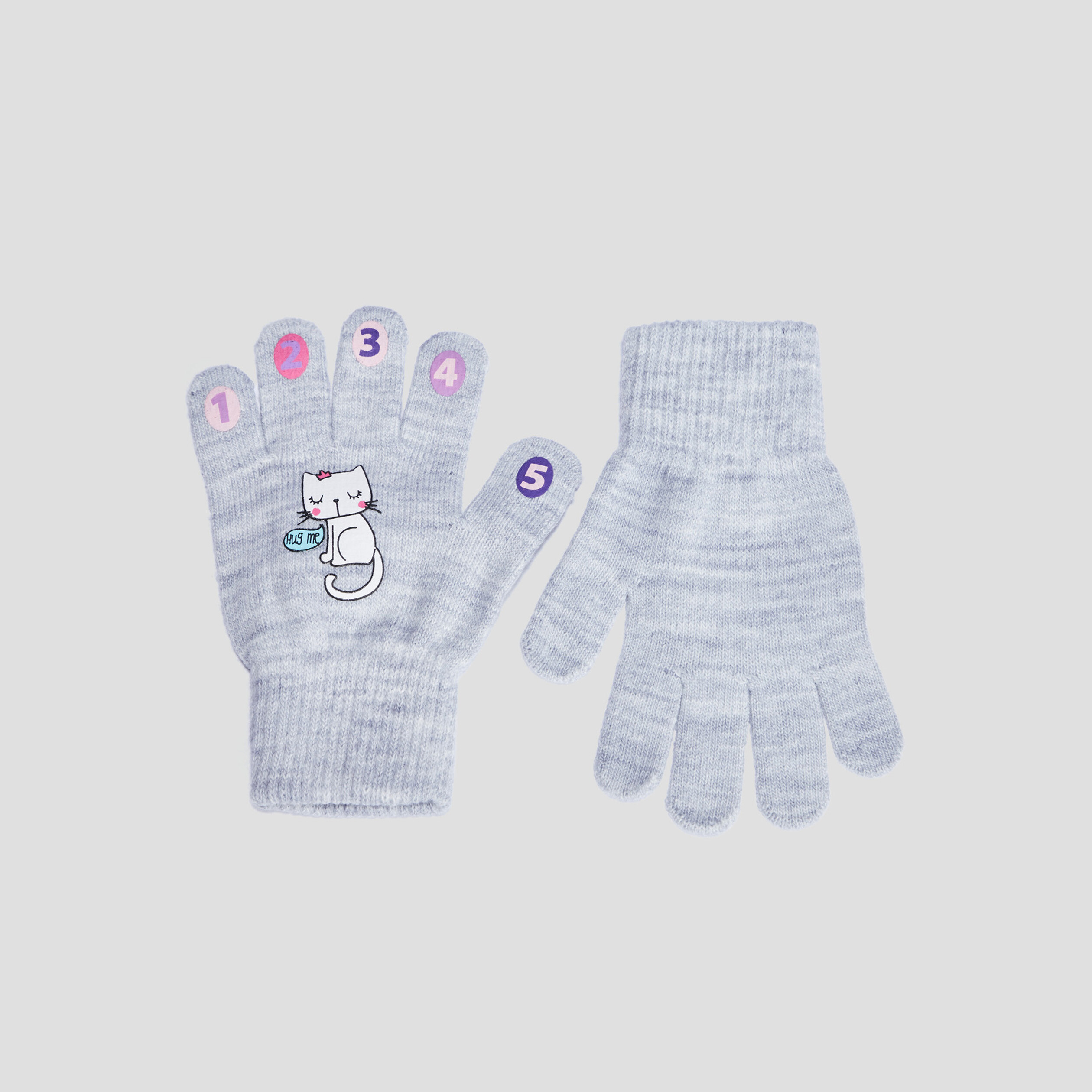 Gants tricotés gris clair fille