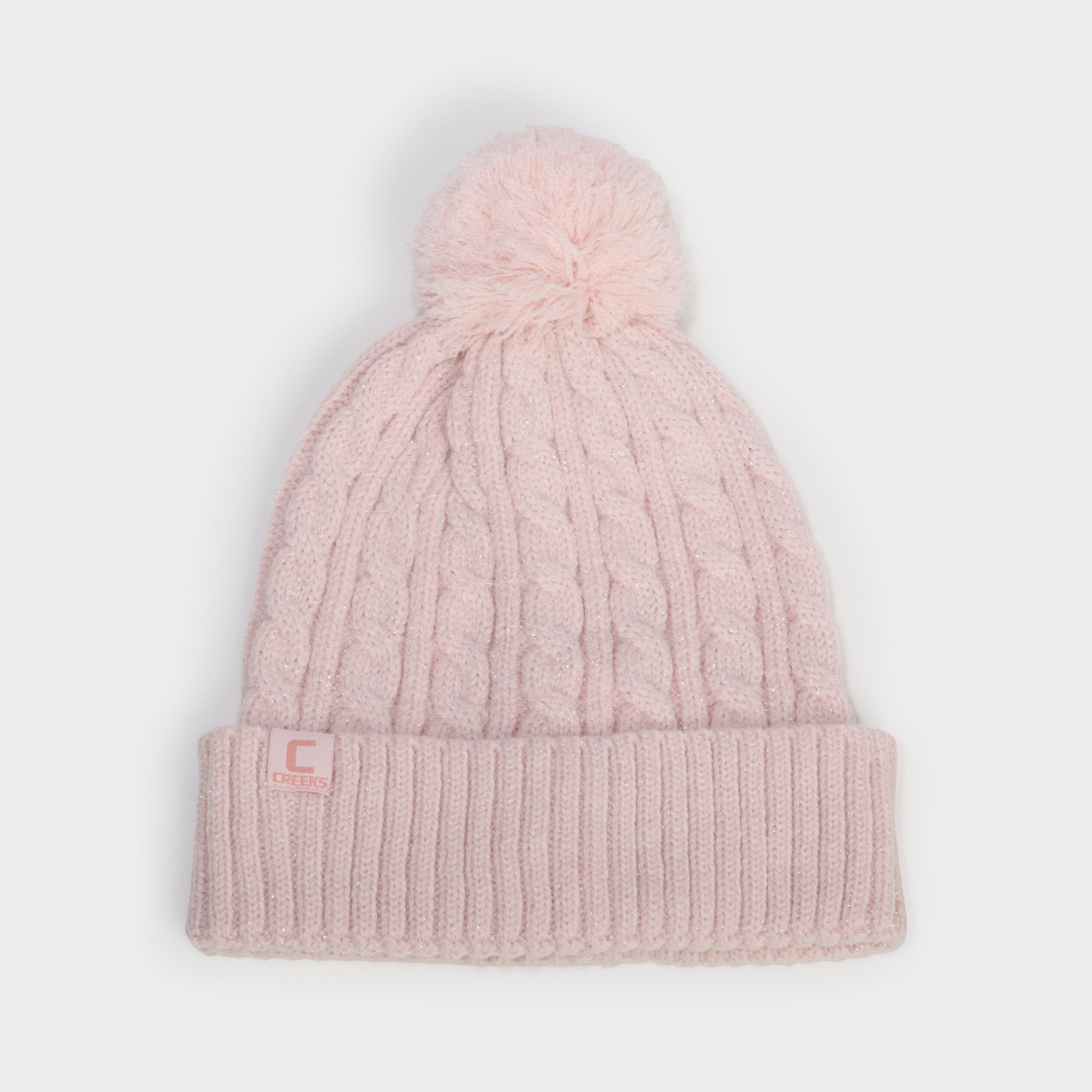 Bonnet &agrave; pompon rose clair fille