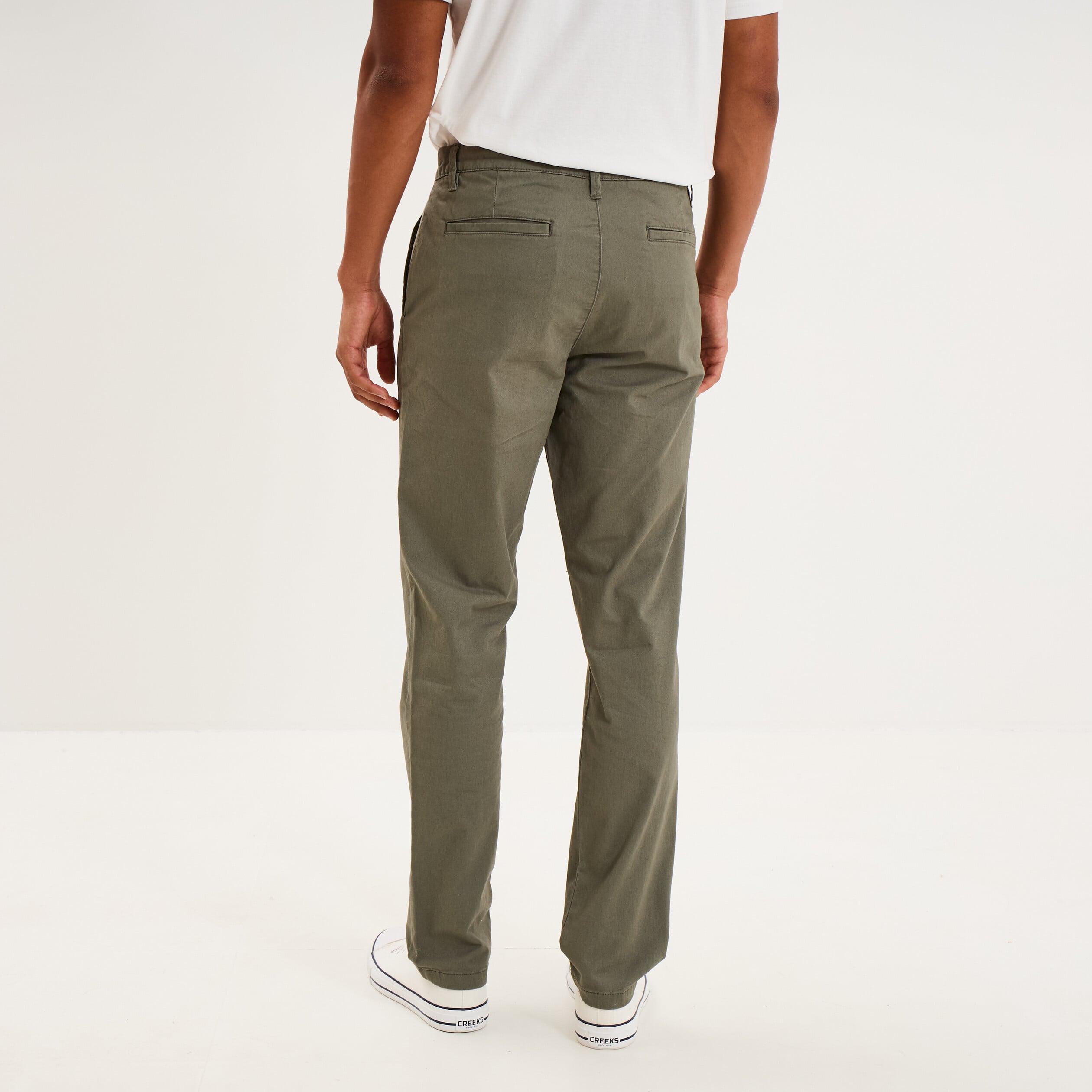 Pantalon chino droit stretch vert kaki homme