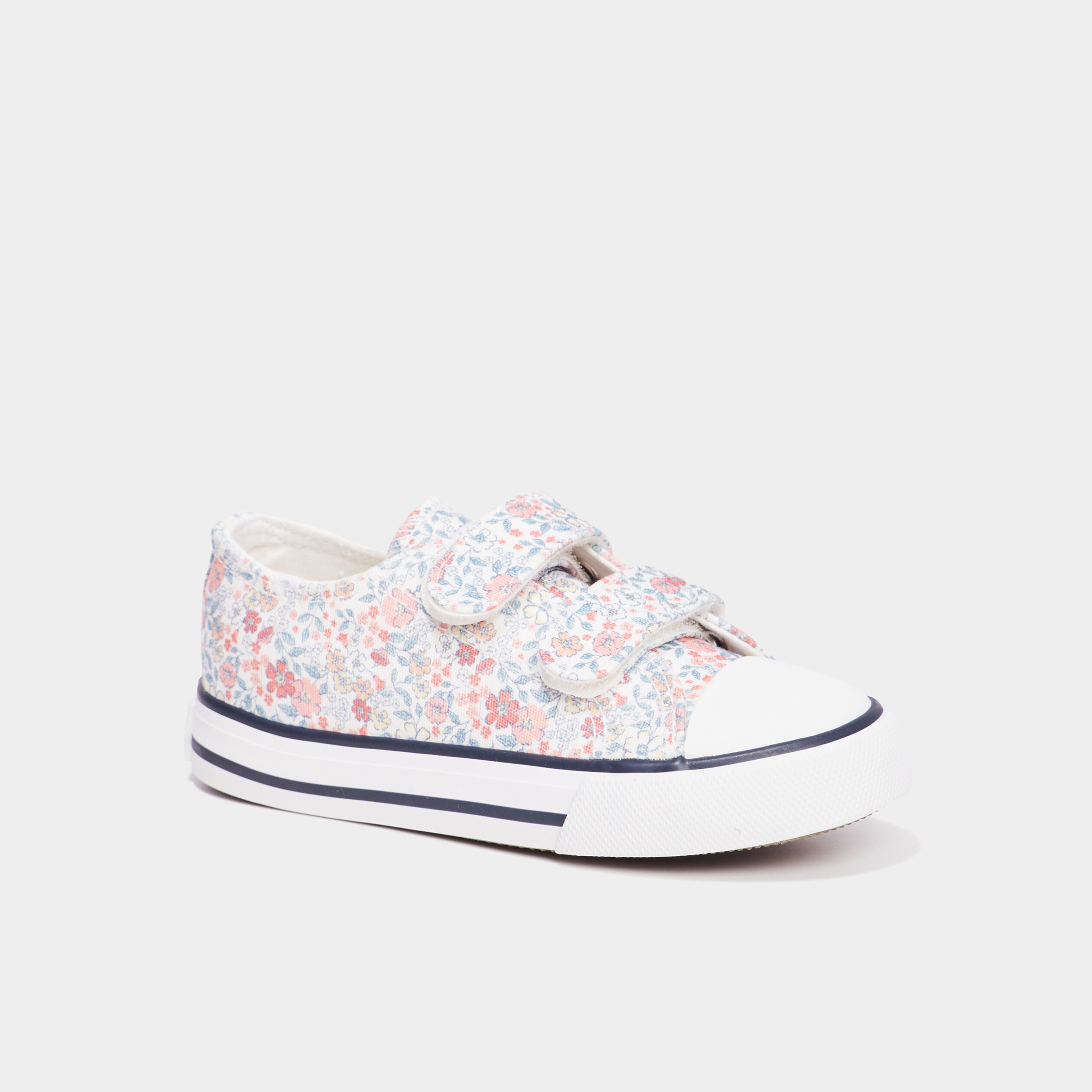 Baskets toile &agrave; scratchs bout renforc&eacute; ecru fille