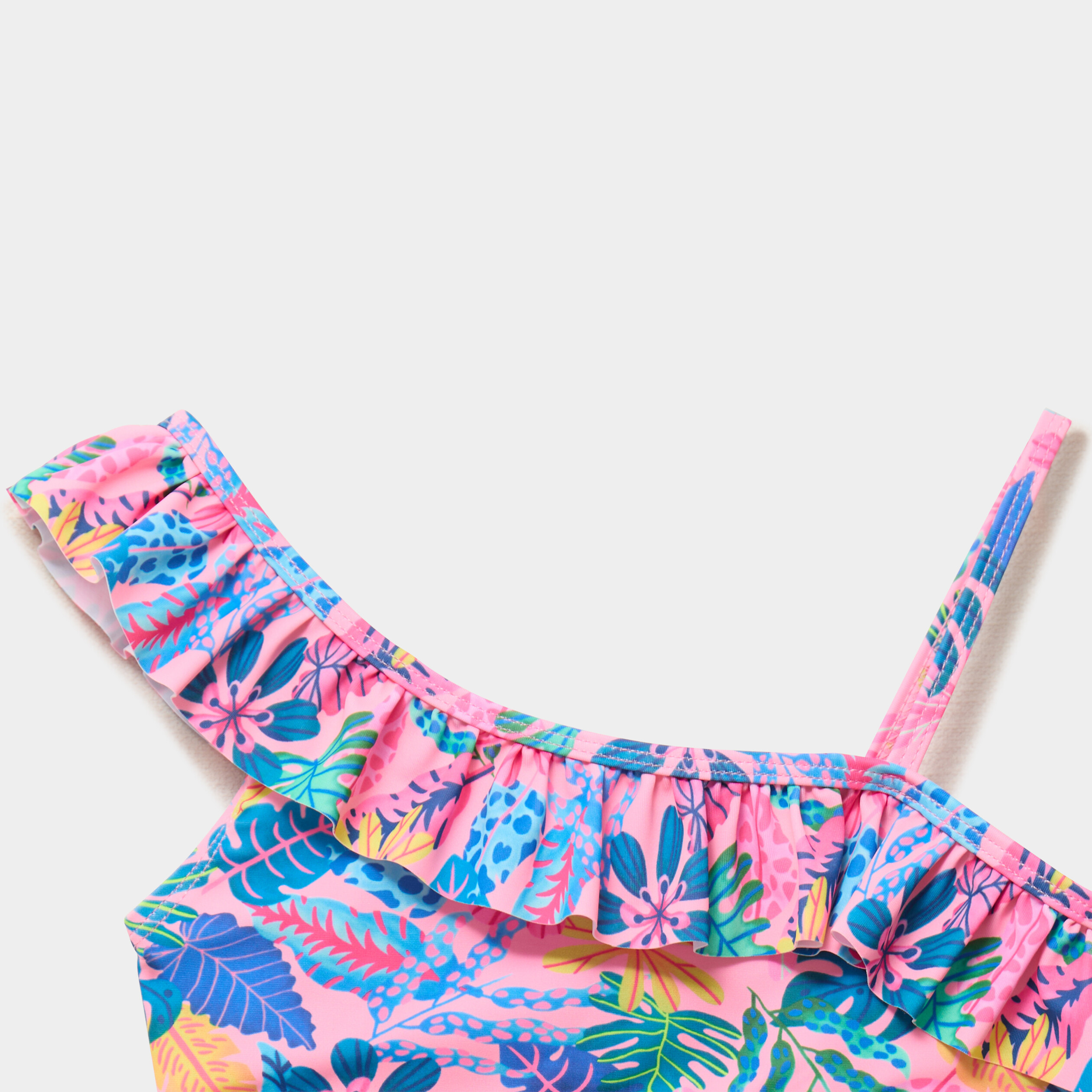 Maillot de bain 2 pi&egrave;ces &agrave; volants rose fluo fille