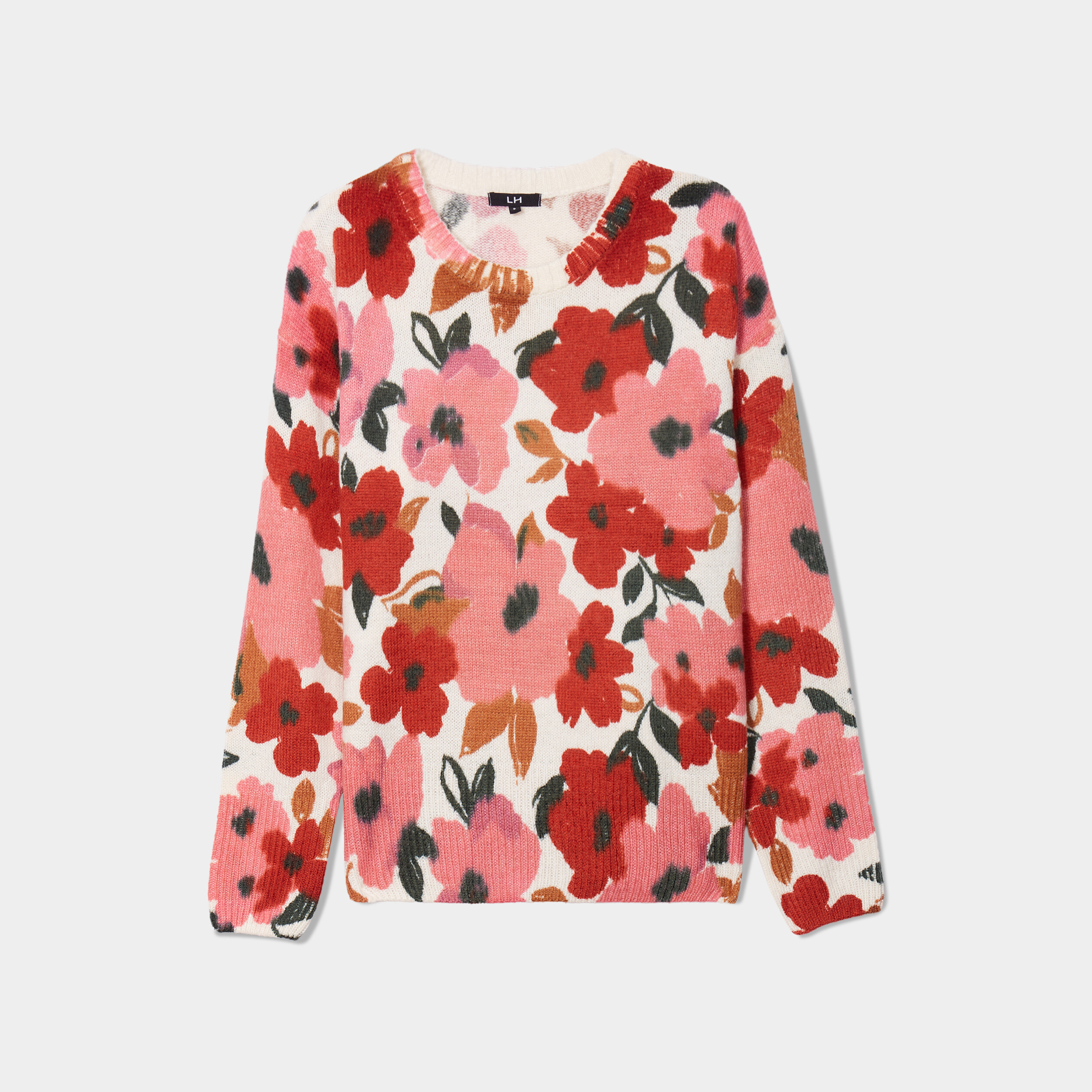 Pull col rond manches longues multicolore femme