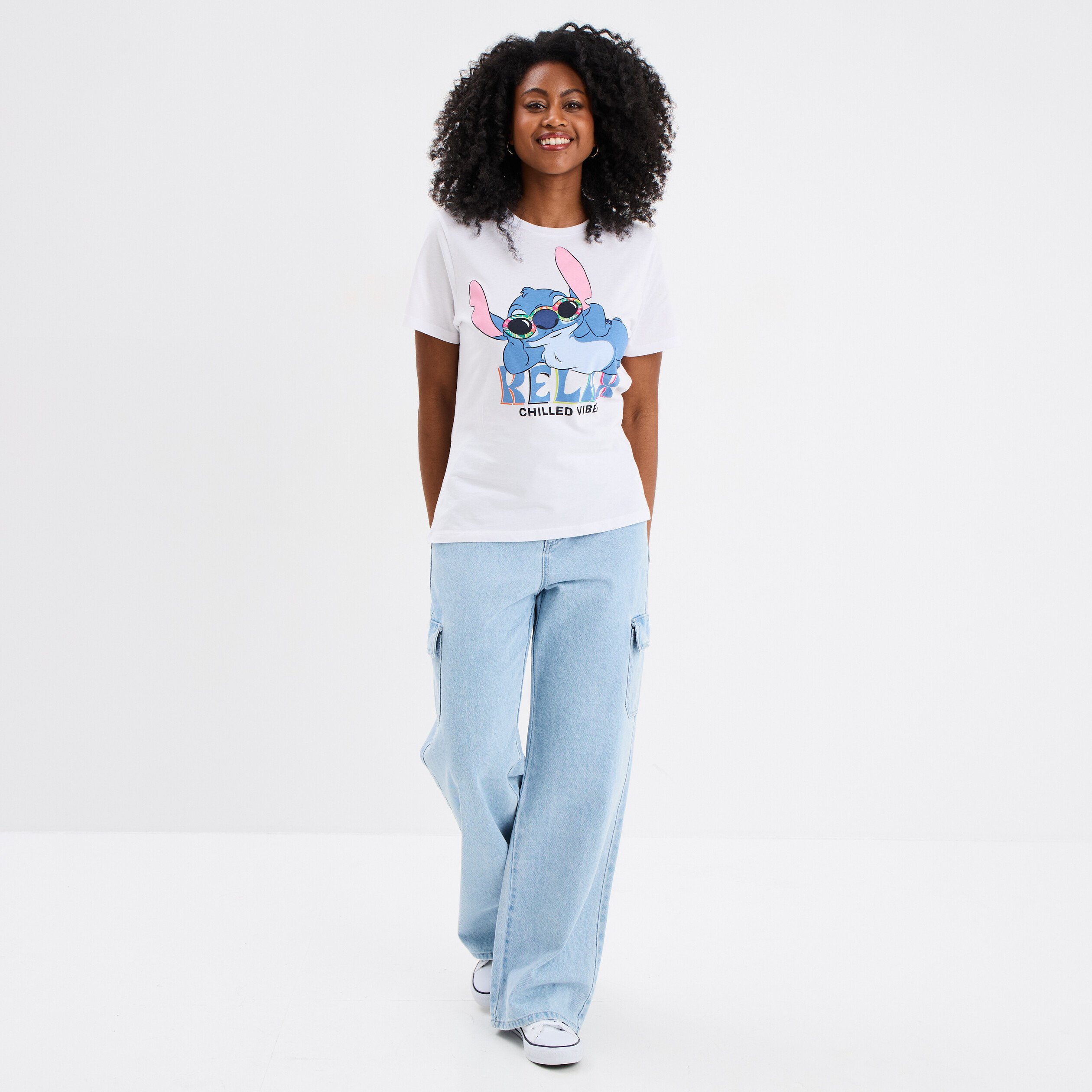 t shirt col rond manches courtes stitch blanc femme T-shirt col rond manches courtes Stitch blanc femme
