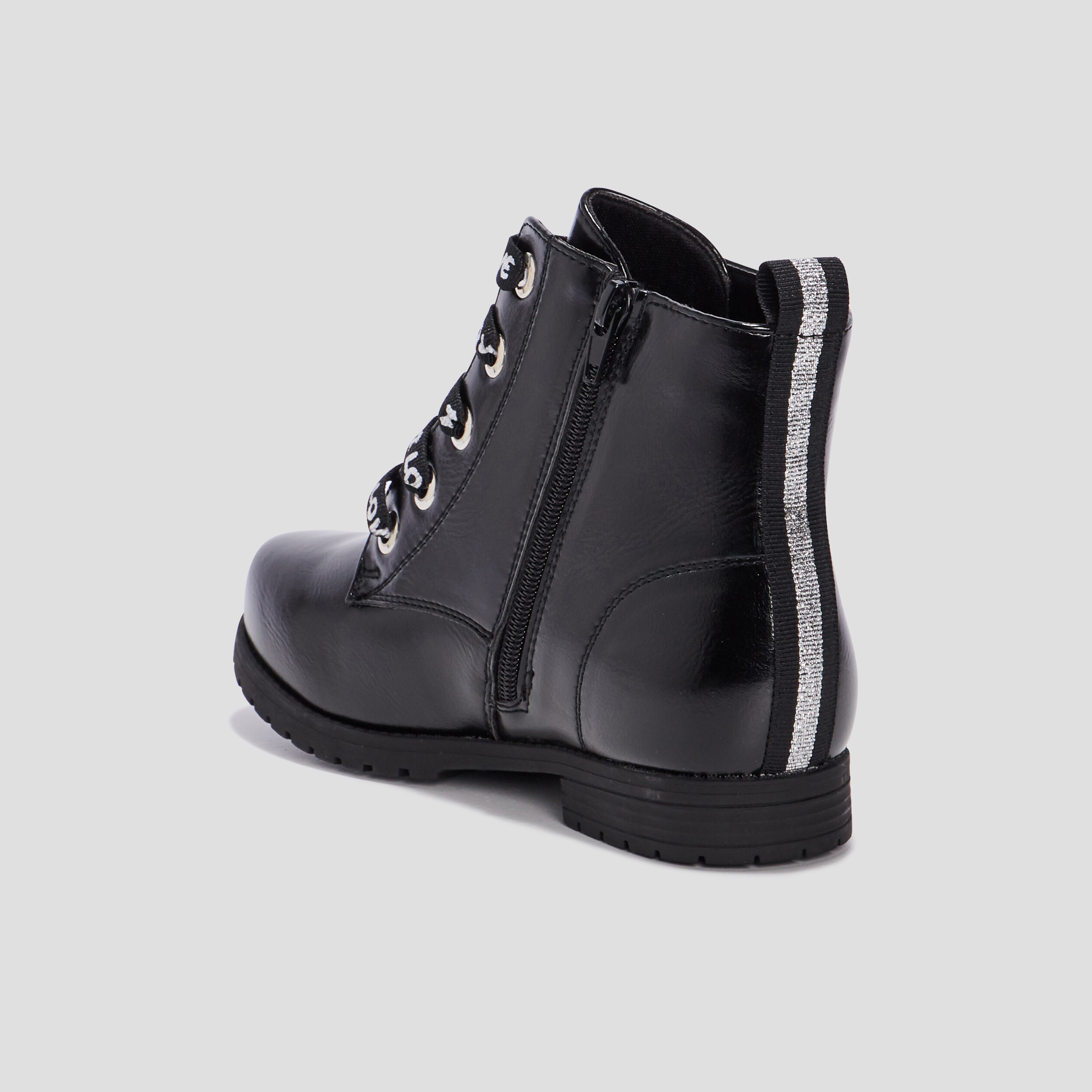 bottines plates zippees a lacets noir fille Bottines plates zippées à lacets noir fille