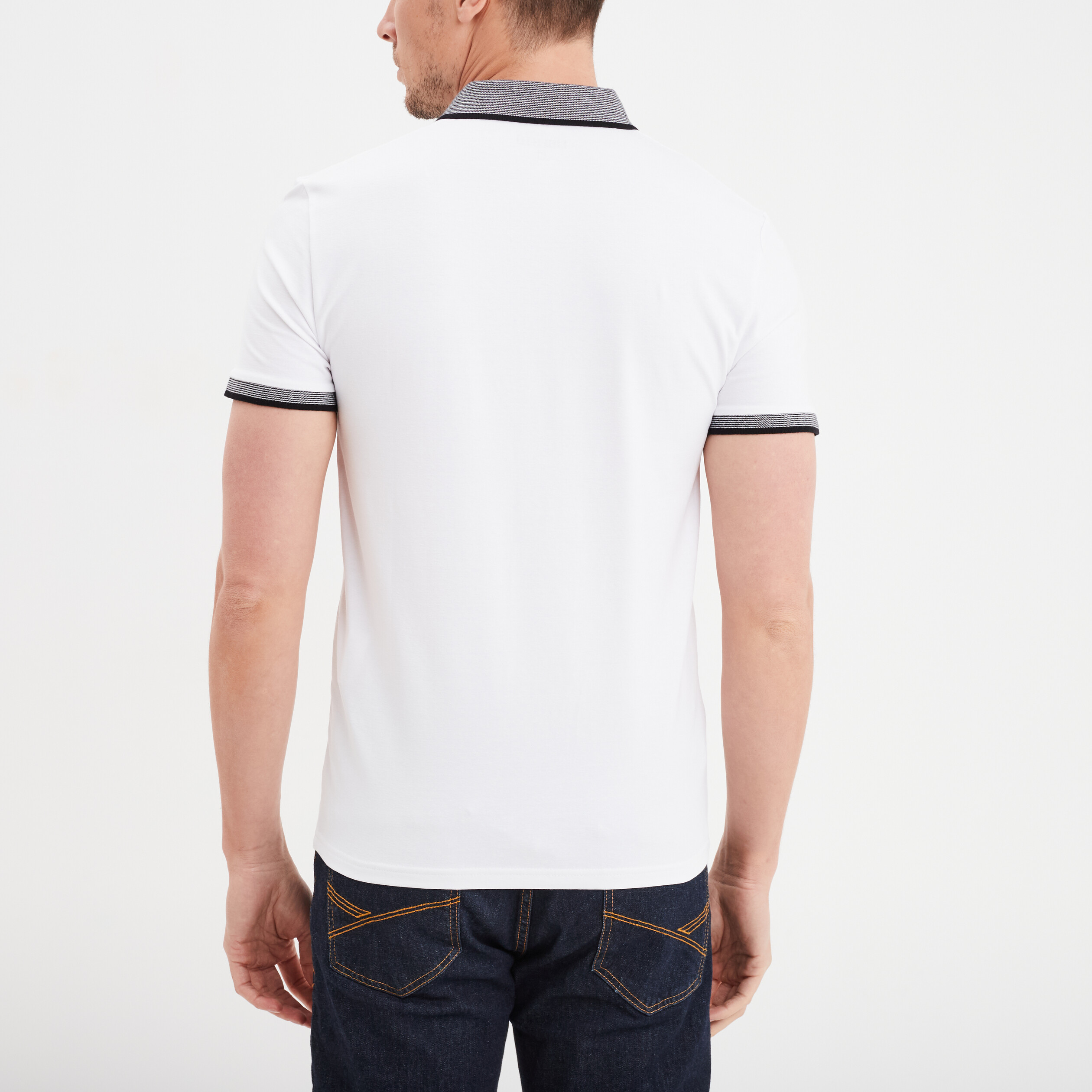 Polo coton stretch droit manches courtes blanc homme
