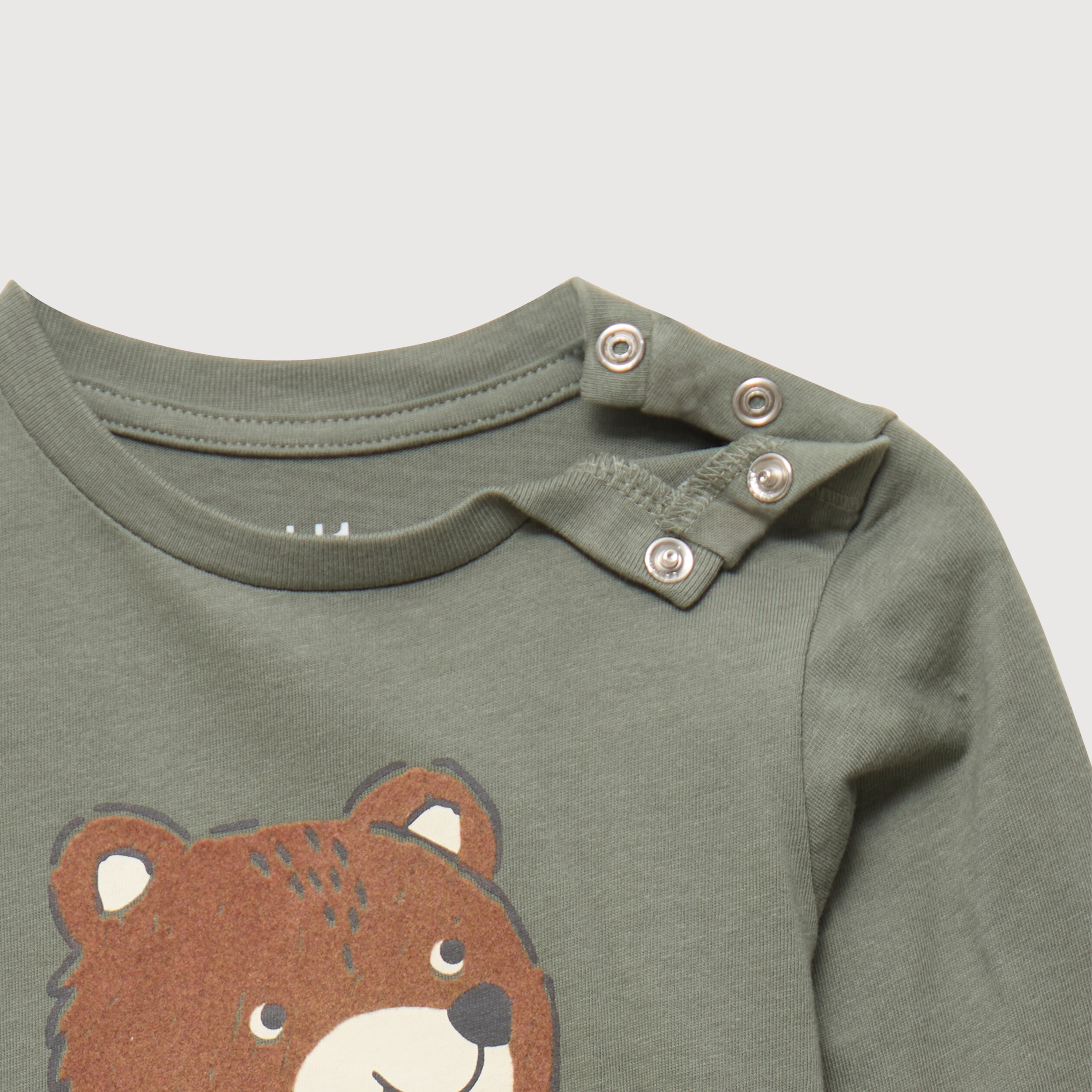 T-shirt &eacute;paule boutonn&eacute;e coton vert kaki b&eacute;b&eacute; gar&ccedil;on