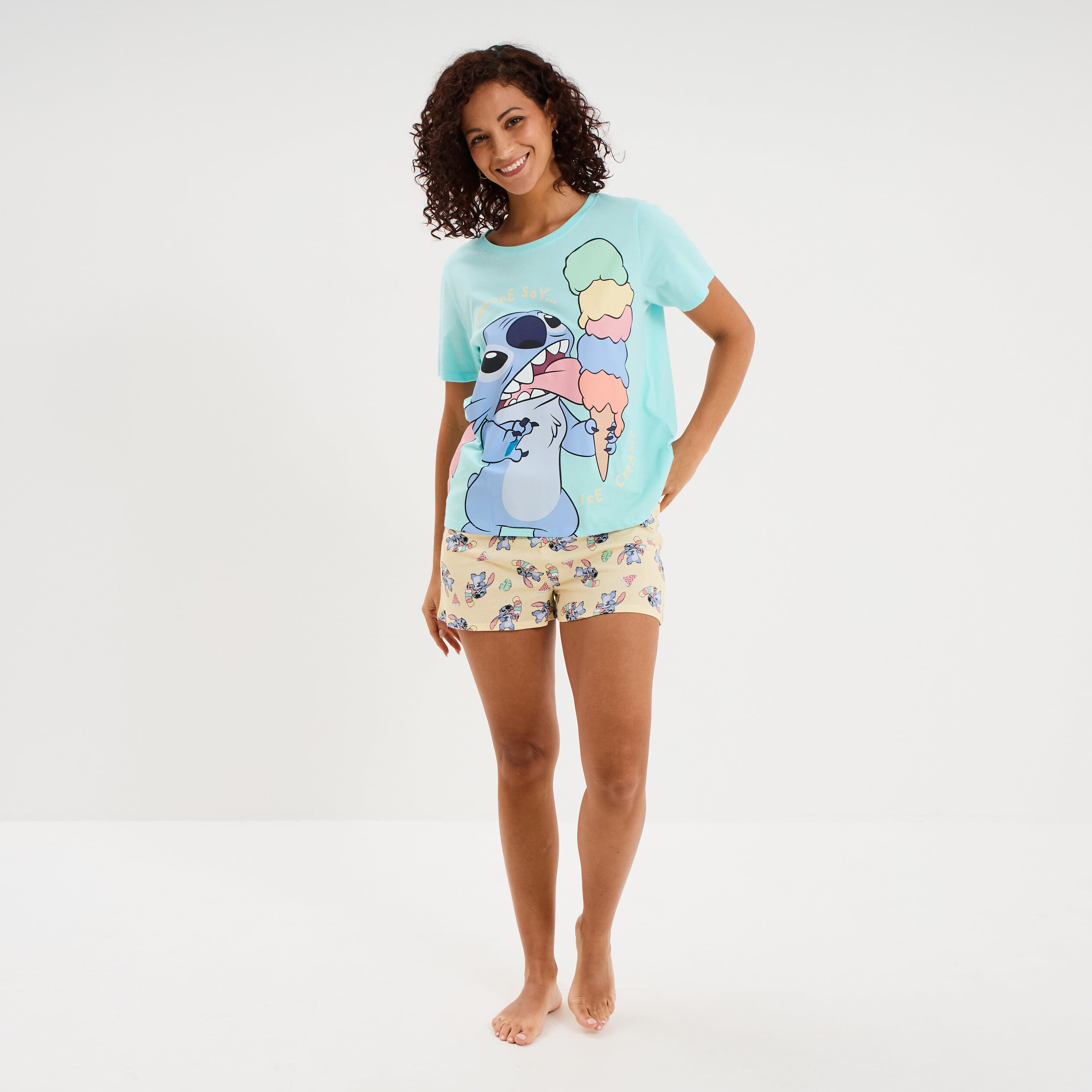 Ensemble pyjama short coton Stitch bleu turquoise femme