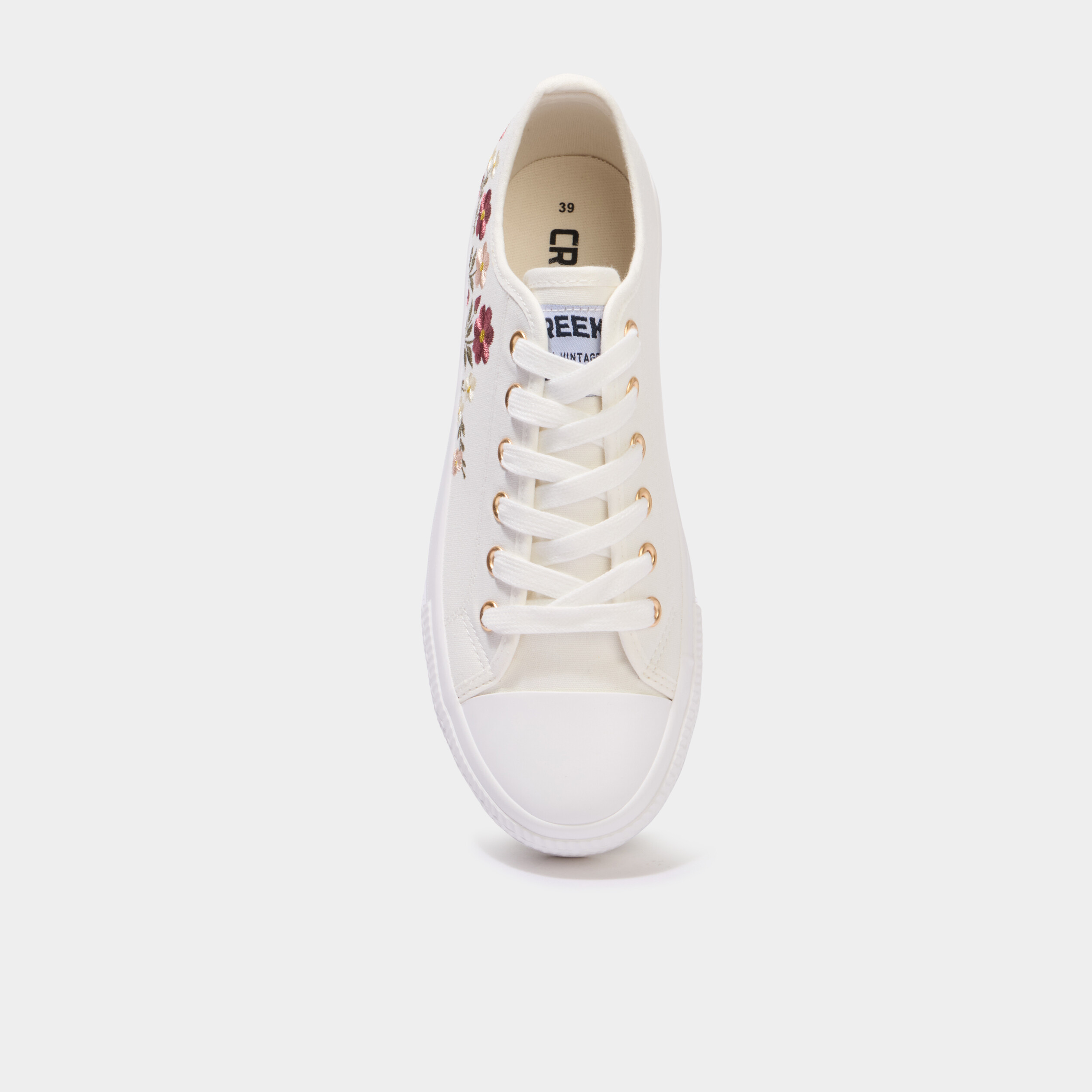 Tennis basses en toile brod&eacute;es blanc femme