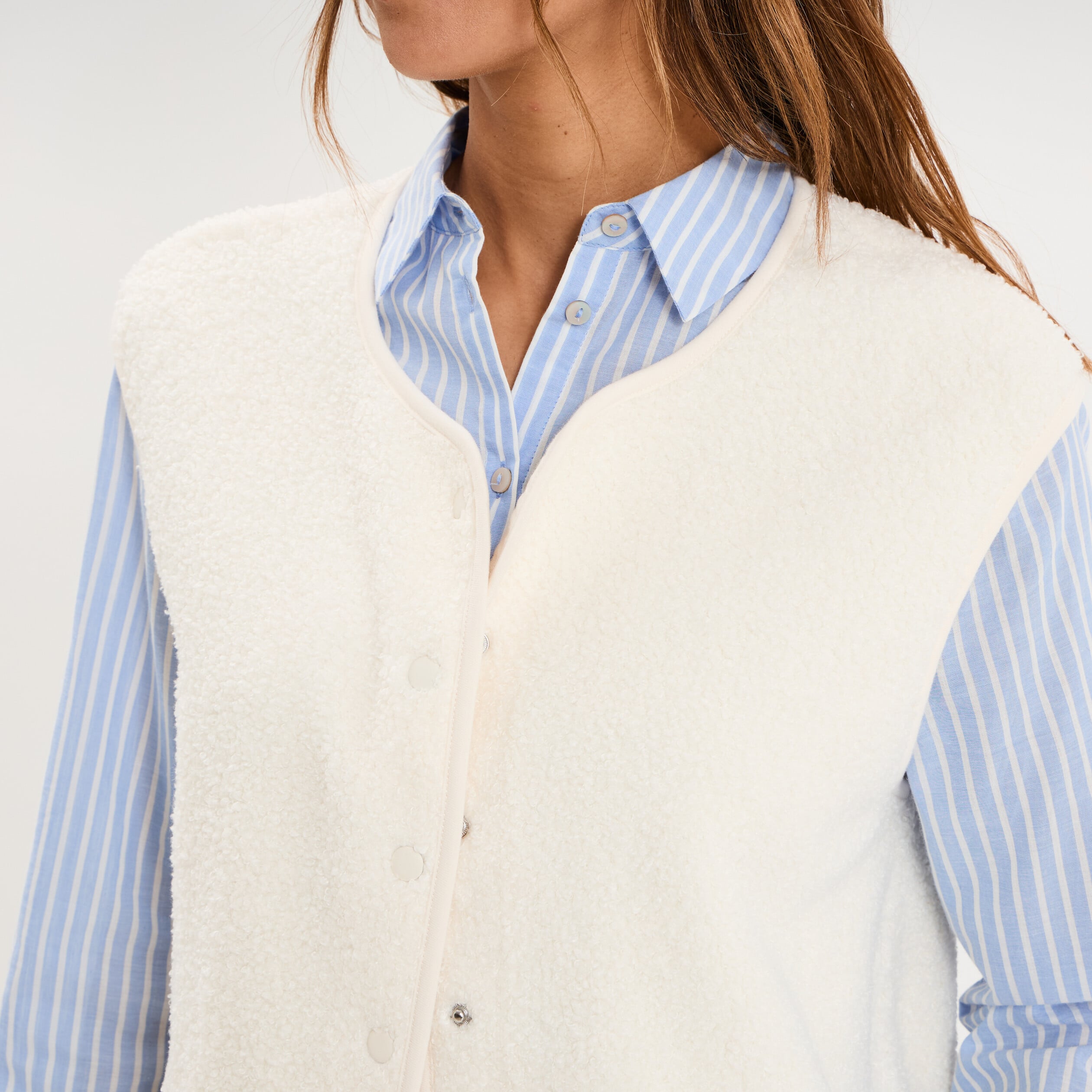 Veste sans manches effet polaire ecru femme