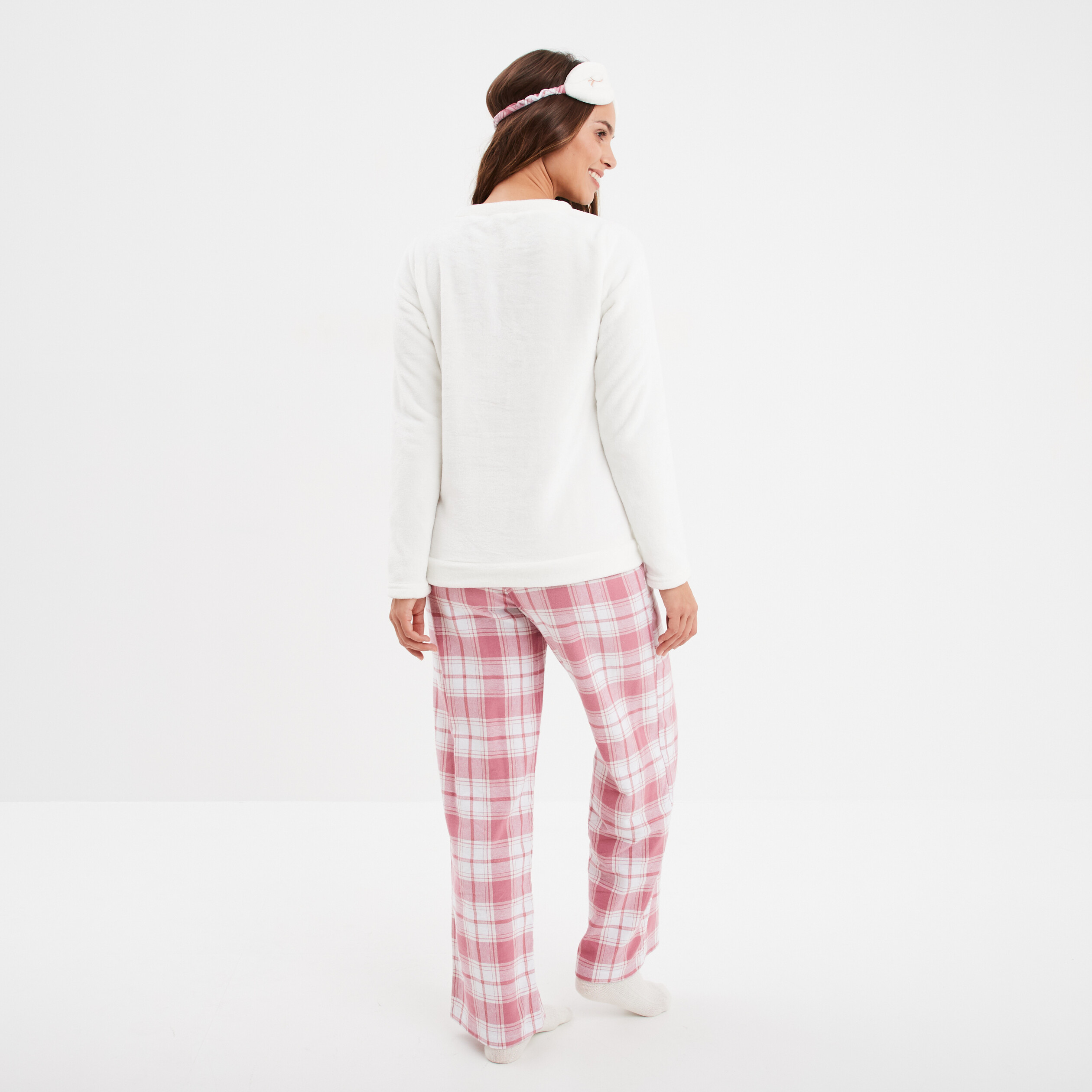 Ensemble pyjama effet polaire 3 pi&egrave;ces rose femme