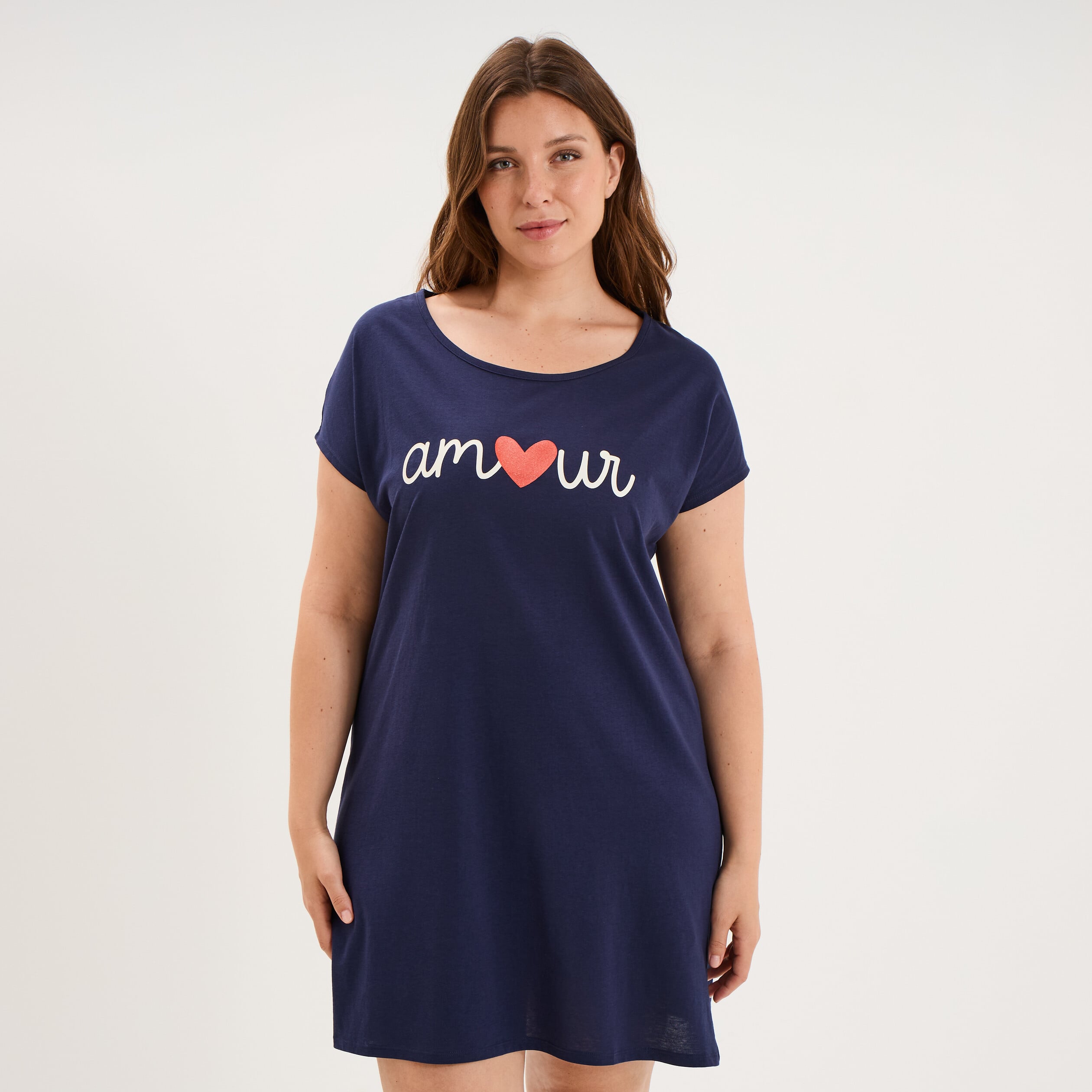Chemise de nuit manches courtes coton bleu marine femme grande taille