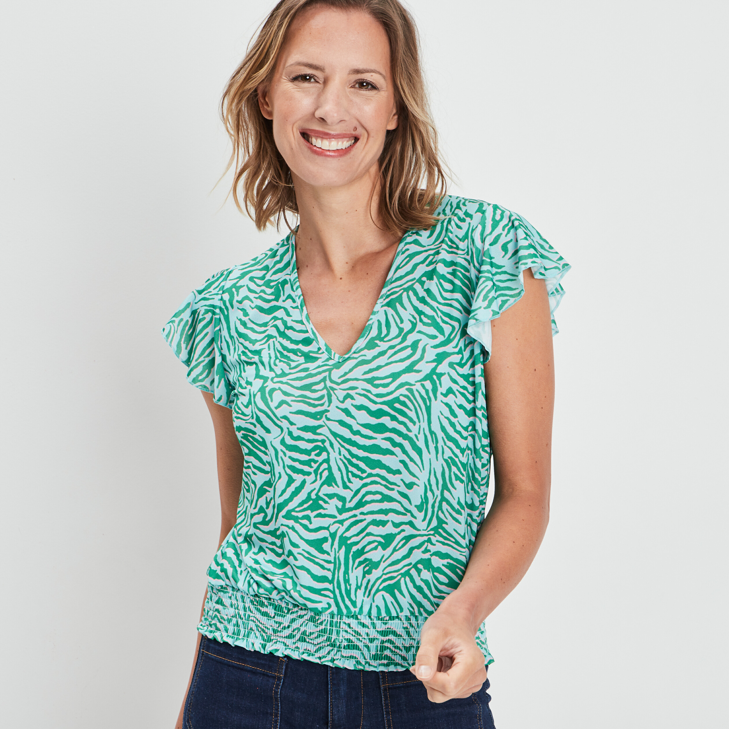 T-shirt manches courtes vert turquoise femme