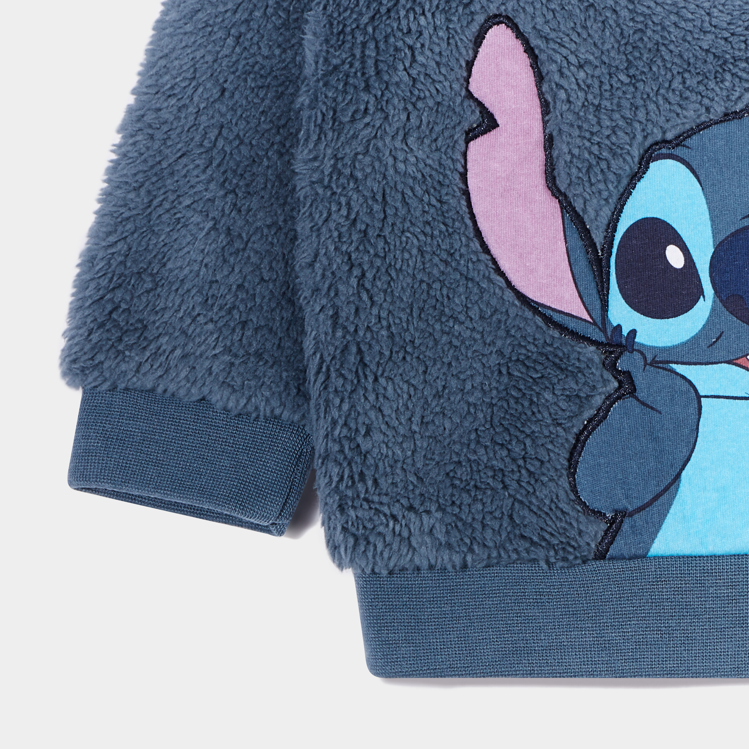 Sweat imitation laine de mouton Stitch bleu gris bébé garçon