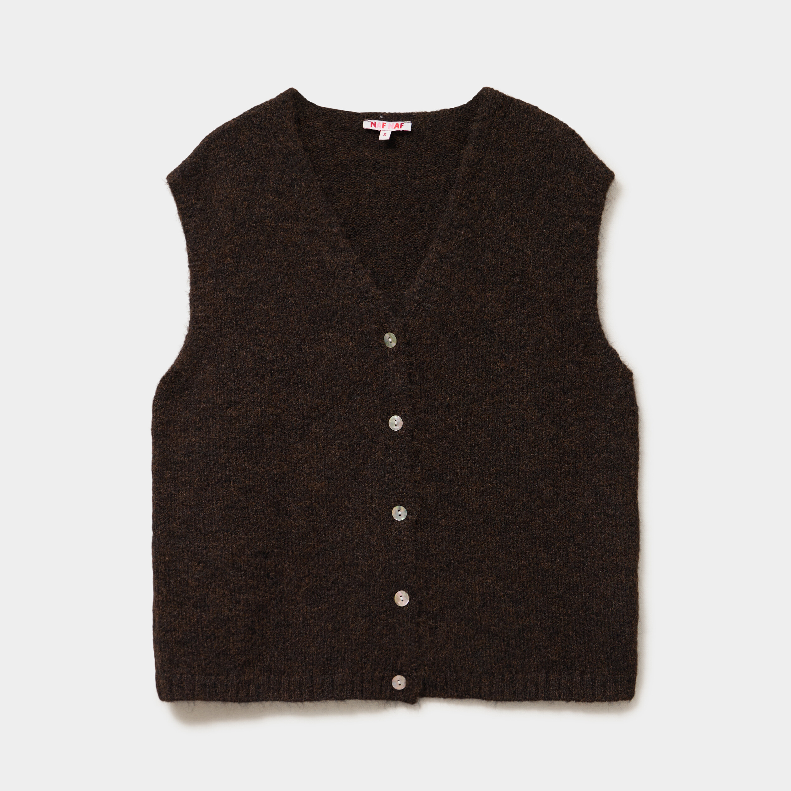 Gilet sans manches col V boutonn&eacute; marron fonc&eacute; femme