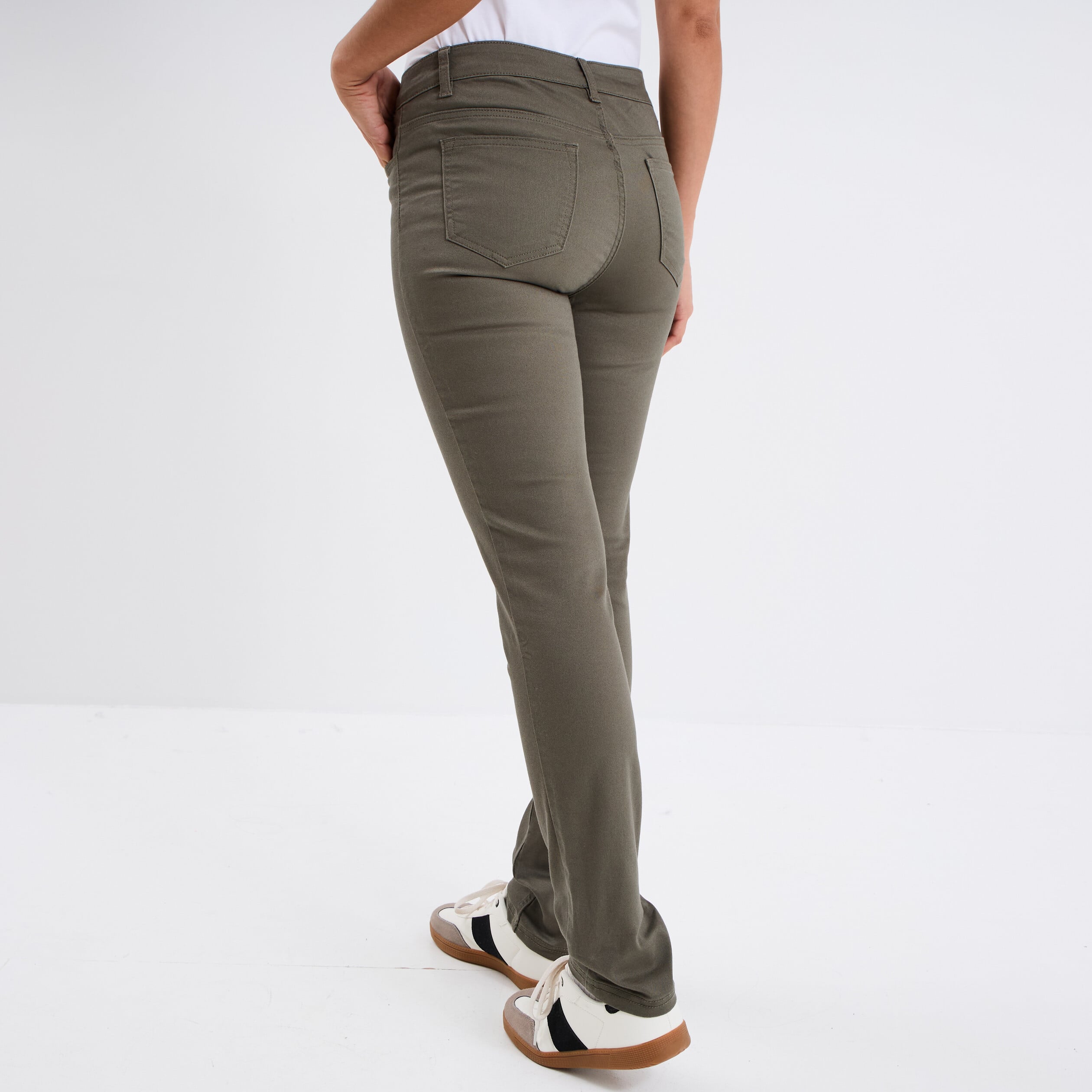 Pantalon slim stretch vert kaki femme