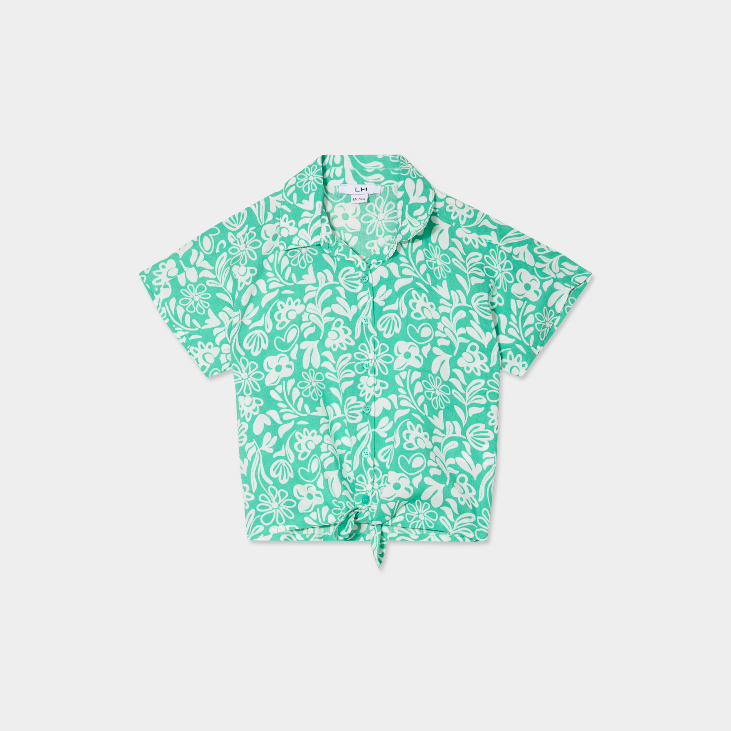 Chemise nou&eacute;e manches courtes vert fille