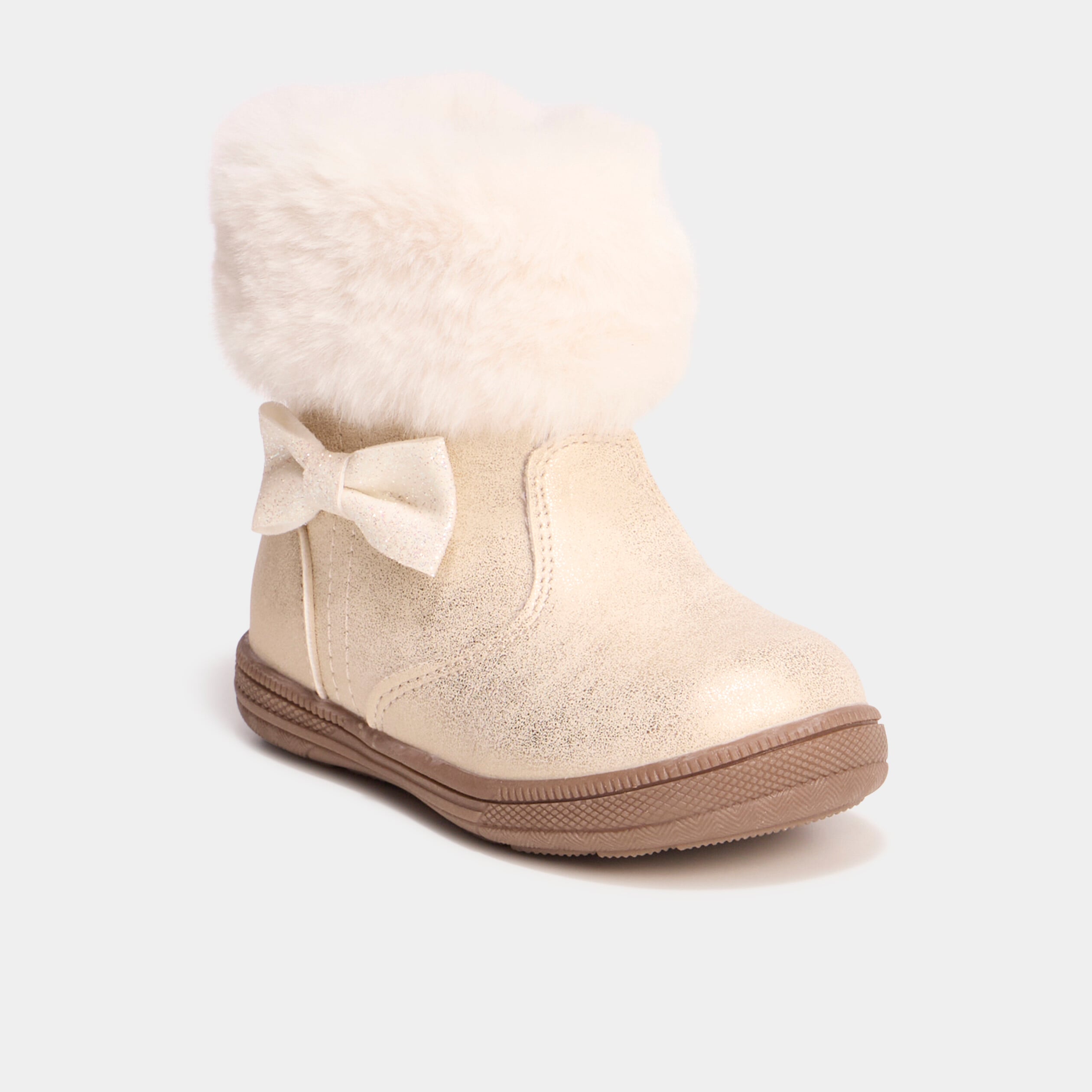 Boots d&eacute;tails fausse fourrure ivoire b&eacute;b&eacute; fille