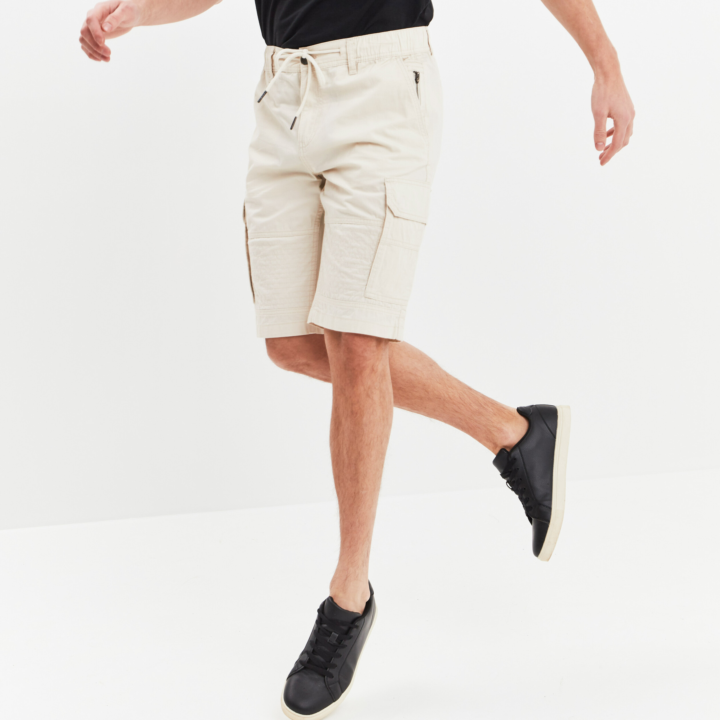 Short bermuda cargo droit à coulisse ecru homme