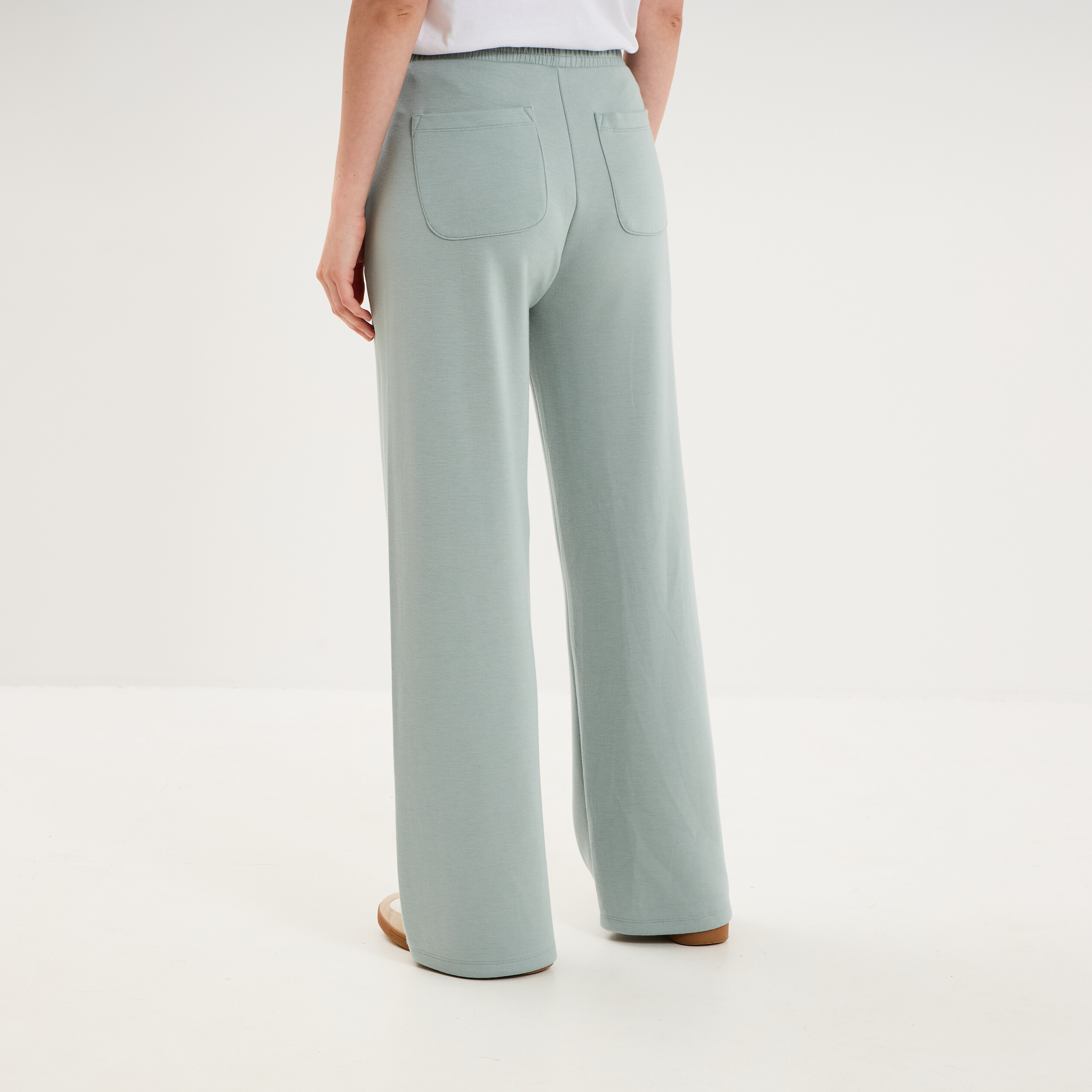 Pantalon de jogging large molletonn&eacute; bleu gris femme