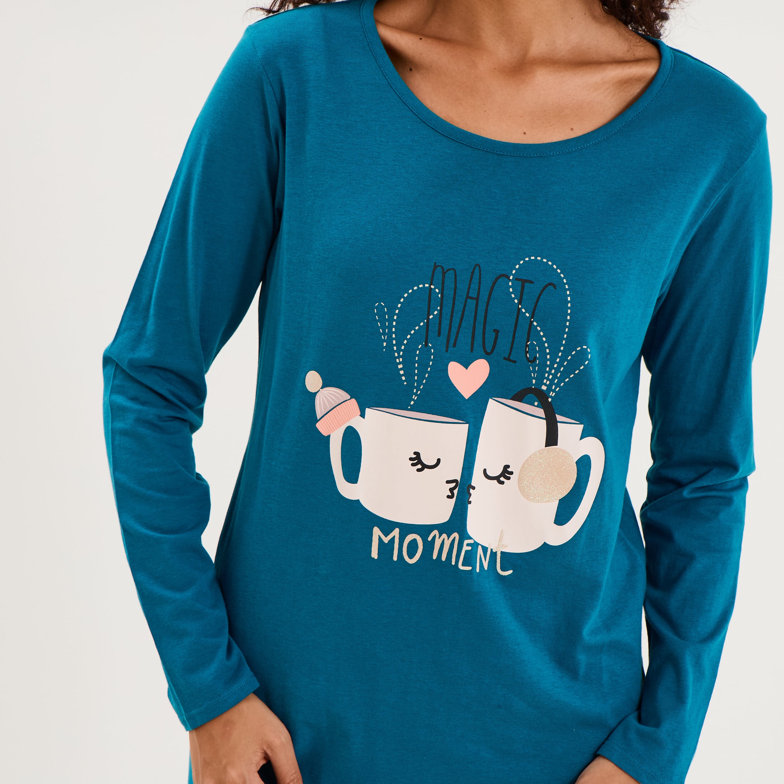 Chemise de nuit courte coton bleu canard femme