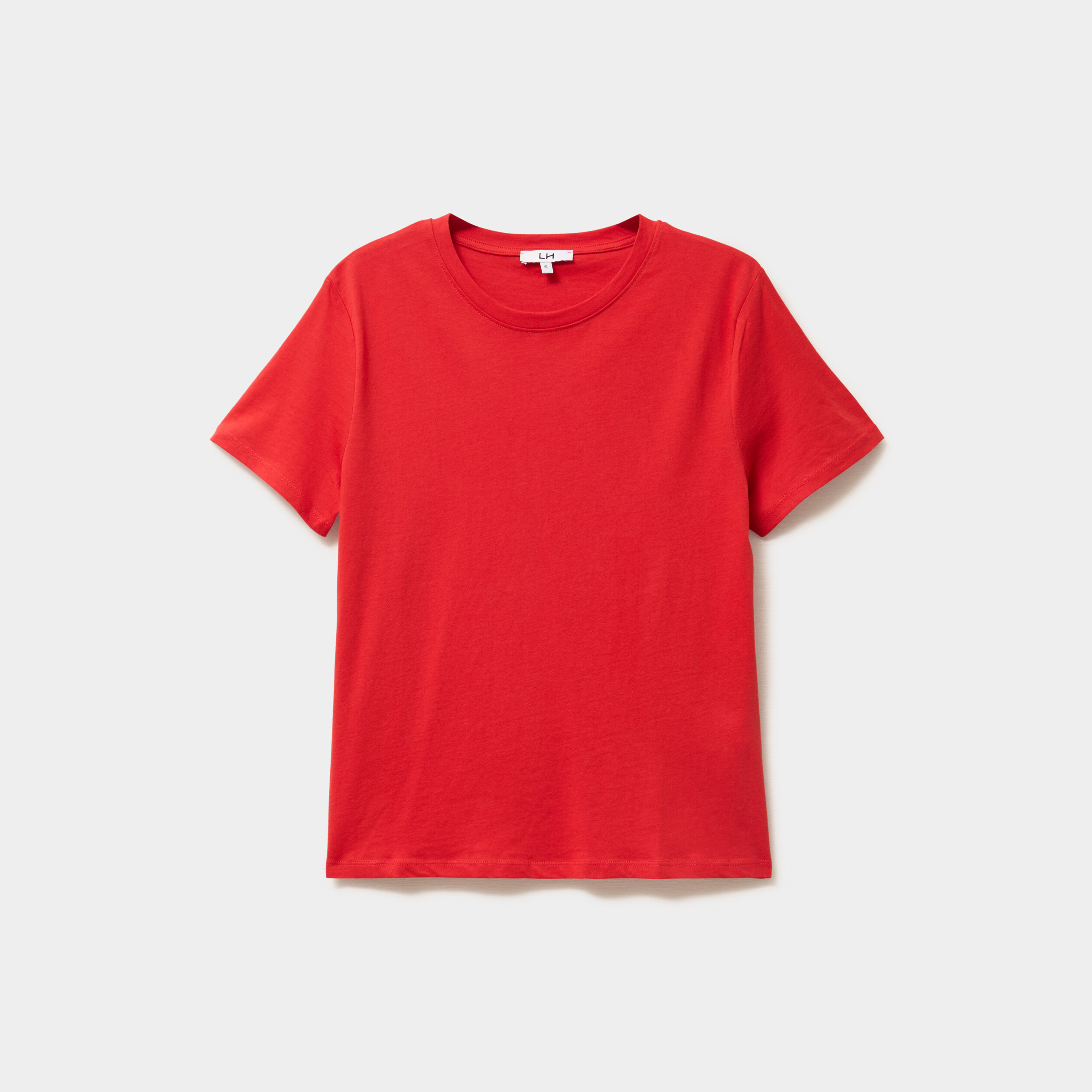 T-shirt col rond manches courtes coton rouge femme