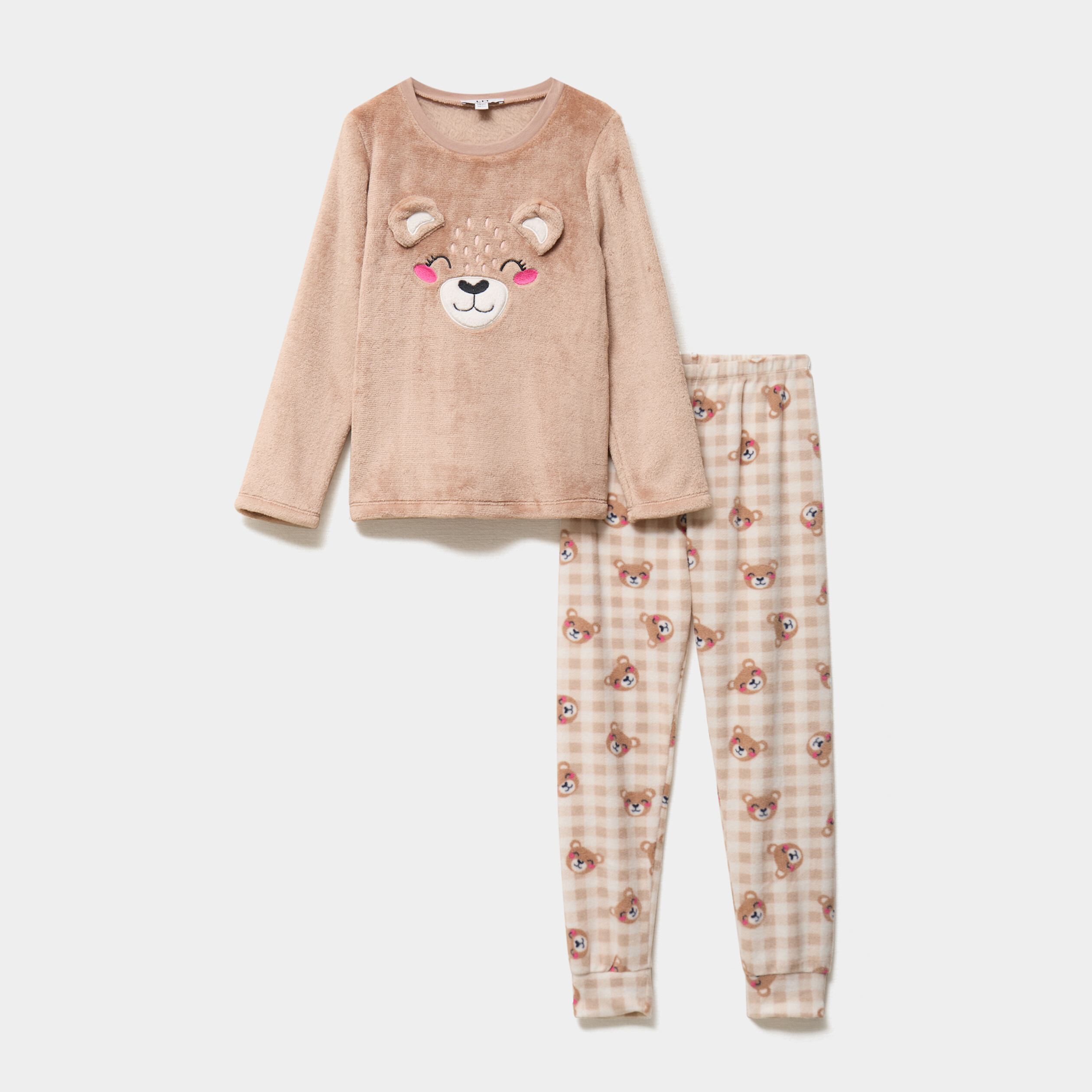 Ensemble pyjama effet velours 2 pi&egrave;ces taupe fille