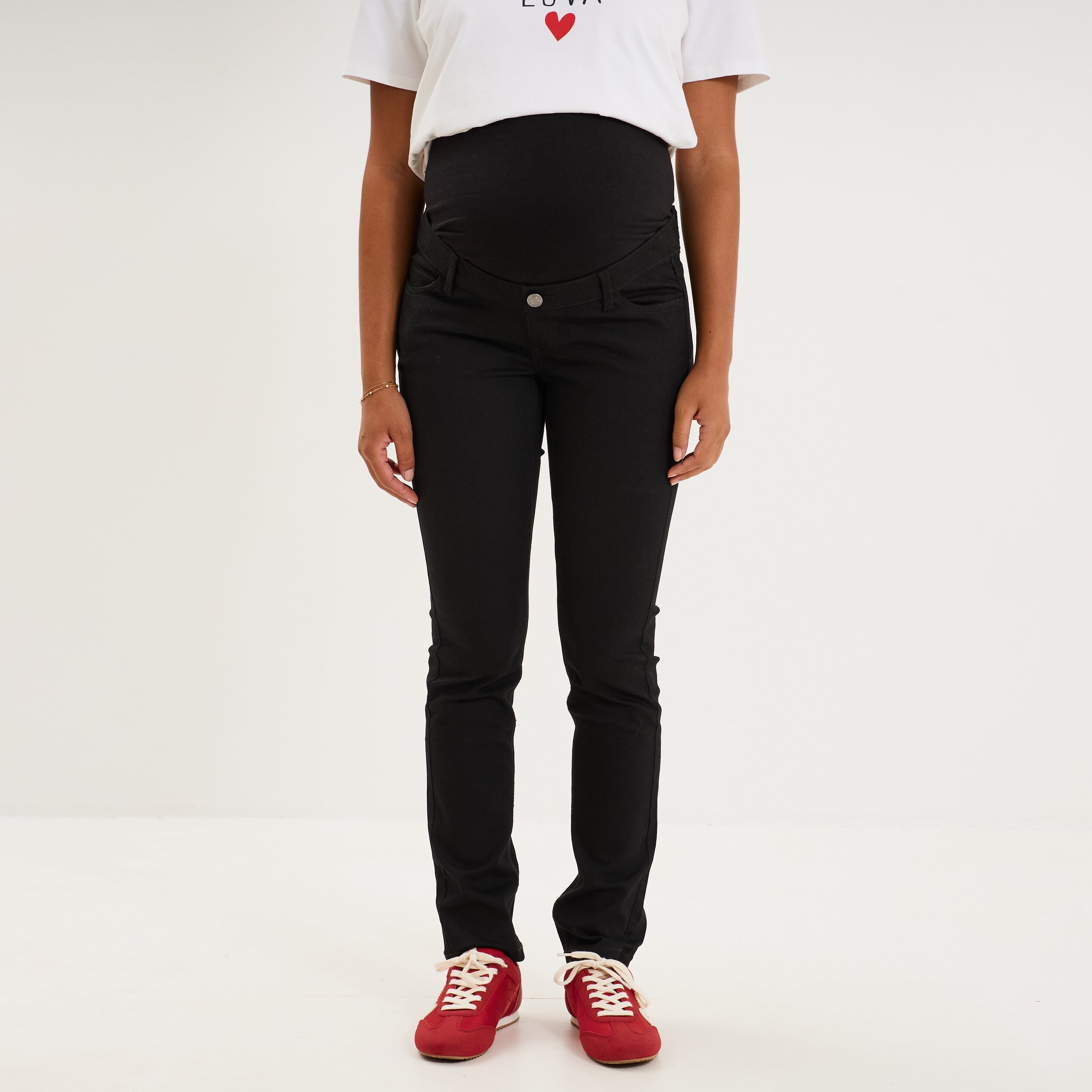 Pantalon slim grossesse avec bandeau noir femme maternit&eacute;