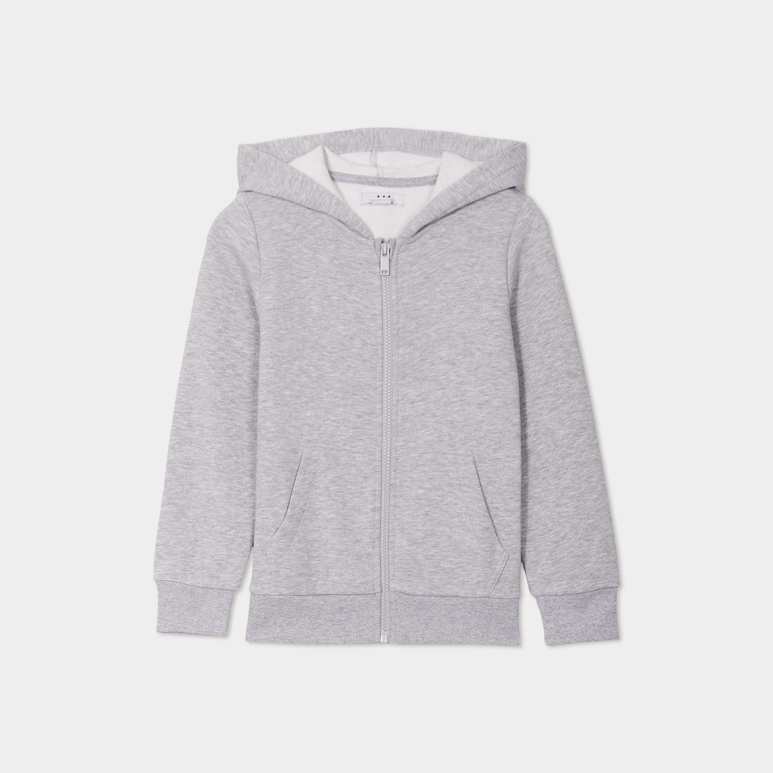 Sweat zipp&eacute; &agrave; capuche molleton gris clair gar&ccedil;on