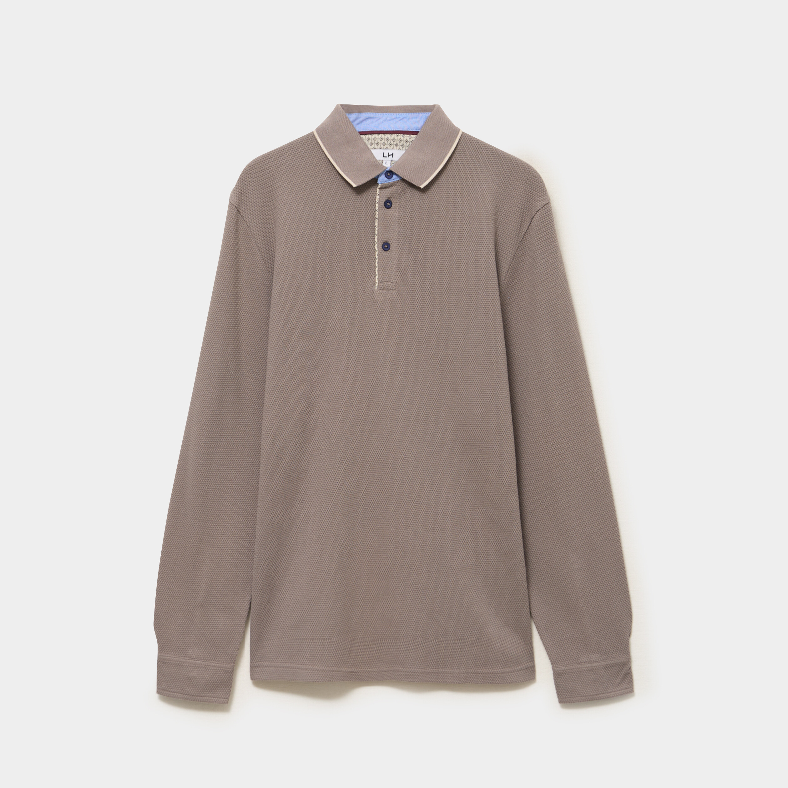 Polo piqu&eacute; droit manches longues coton gris homme