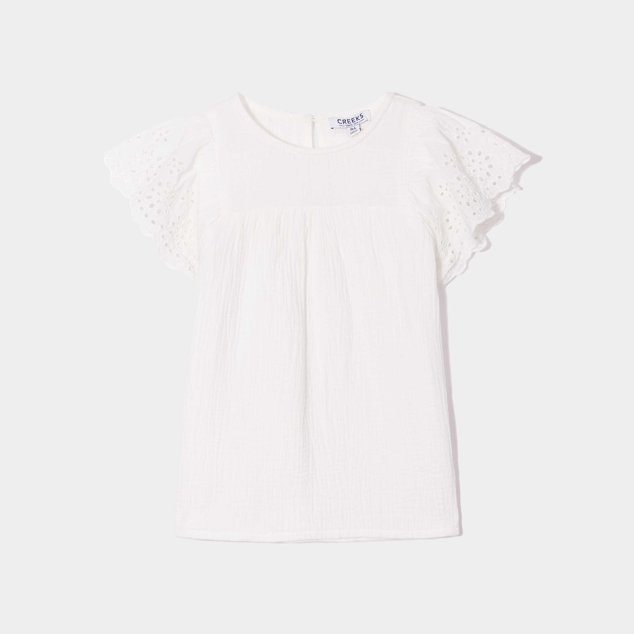 Blouse broderie anglaise gaze de coton ivoire fille