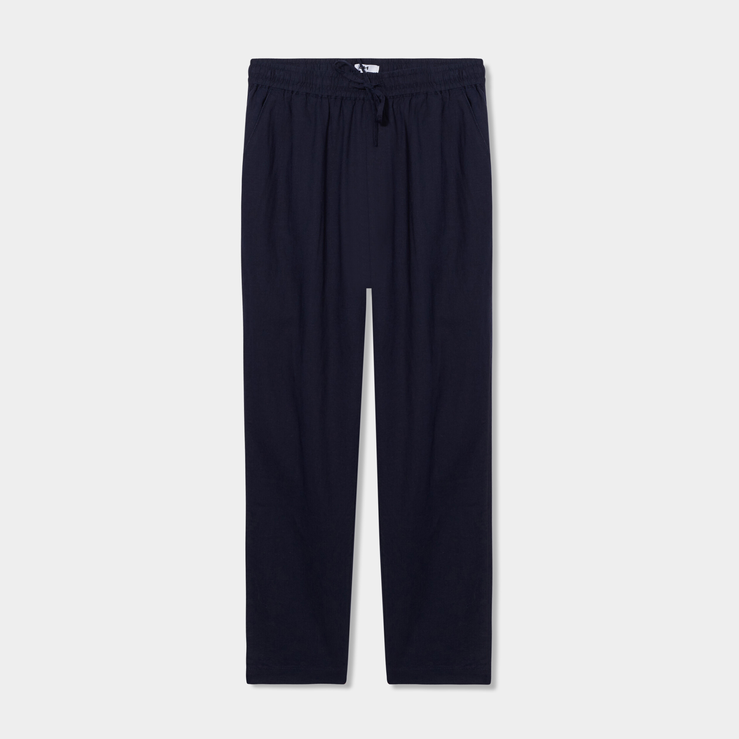 Pantalon droit 7/8&egrave;me lin m&eacute;lang&eacute; bleu fonc&eacute; femme
