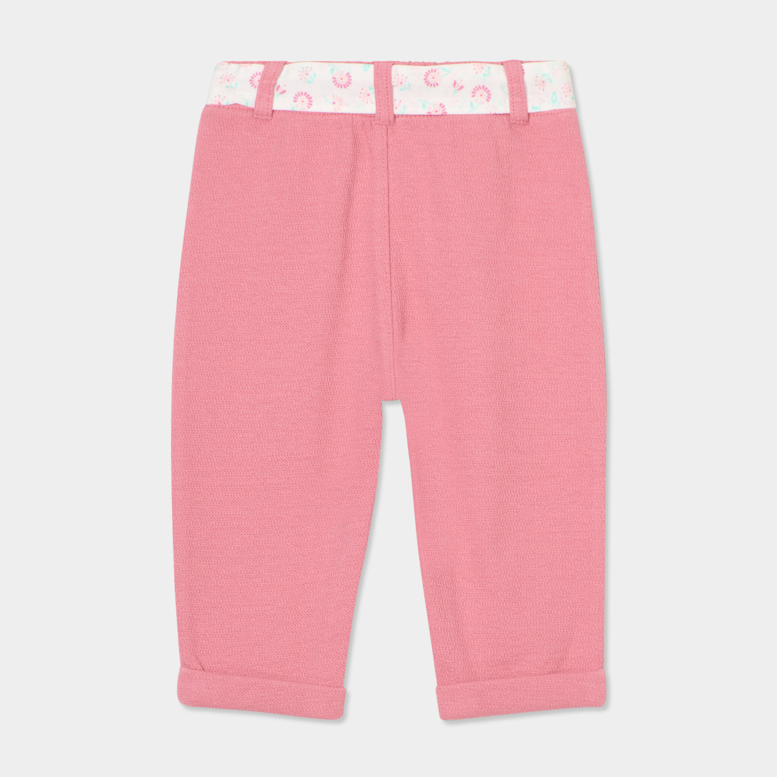 Pantalon cigarette en maille &agrave; ceinture vieux rose b&eacute;b&eacute; fille
