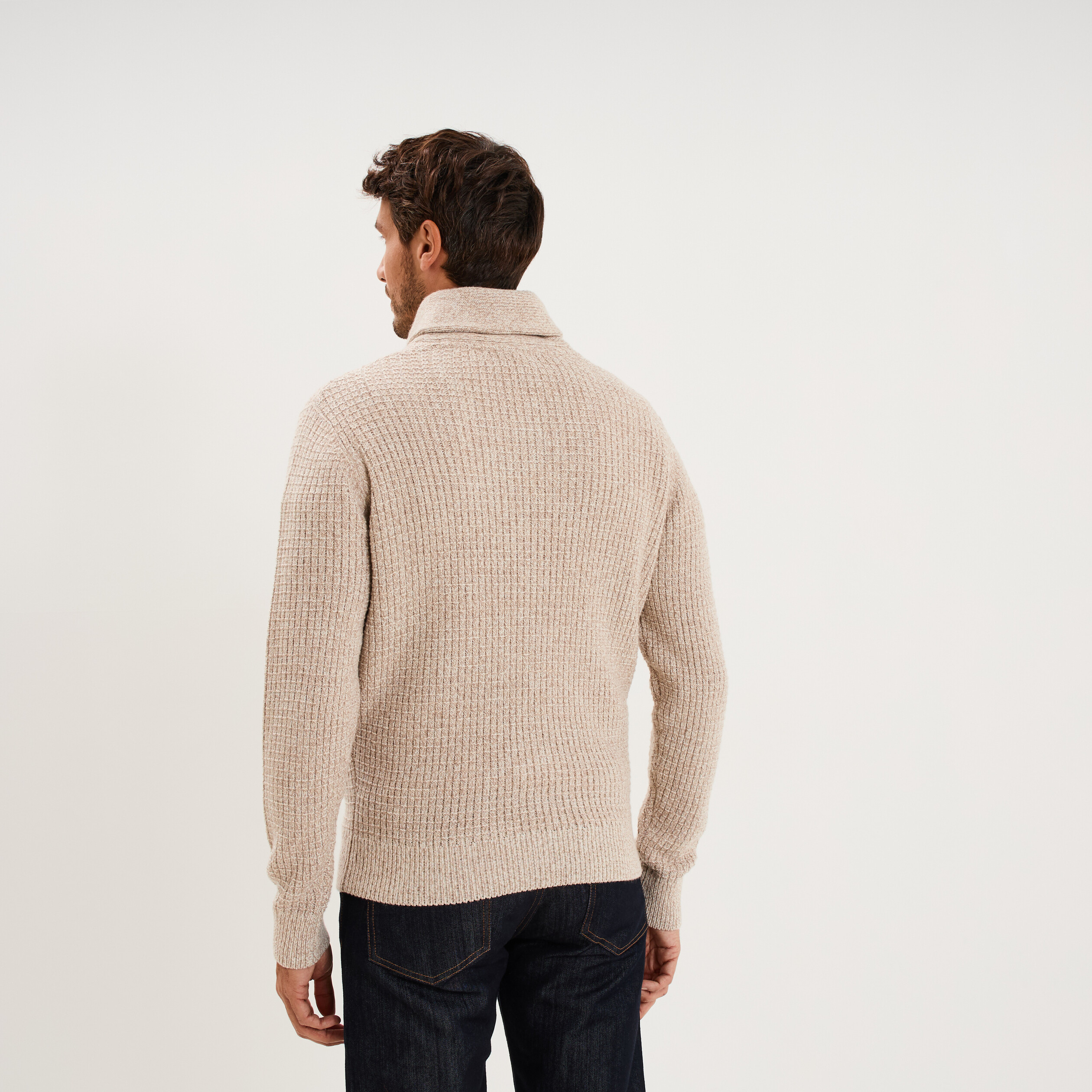 Pull col ch&acirc;le manches longues ecru homme