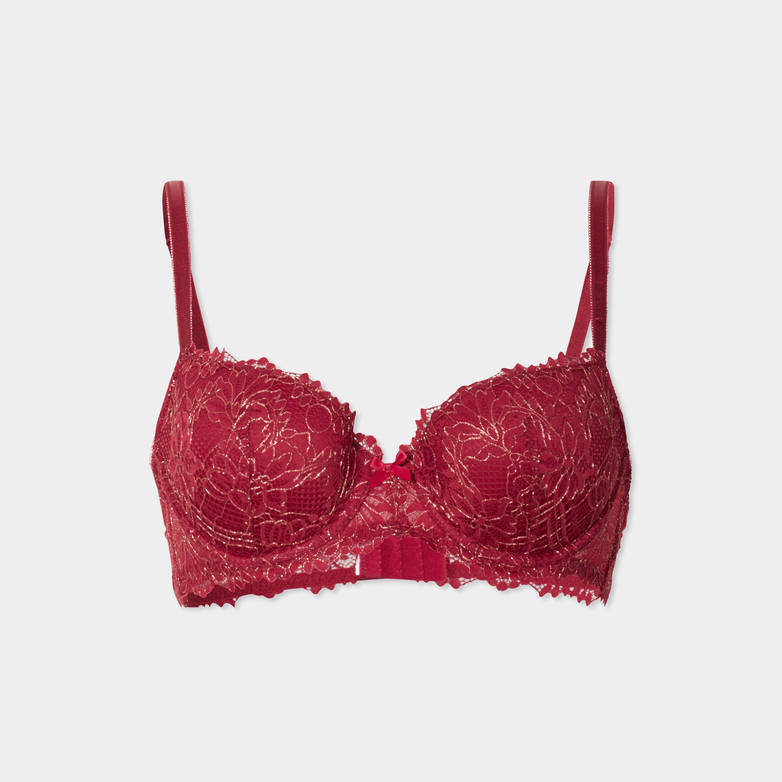 soutien gorge emboitant padde dentelle rouge fonce femme Soutien-gorge emboîtant paddé dentelle rouge foncé femme