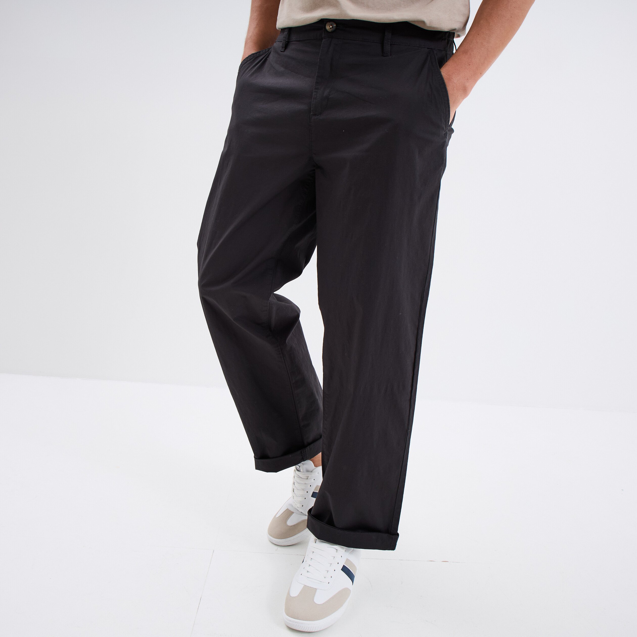 pantalon chino relax coton gris fonce homme Pantalon chino relax coton gris foncé homme