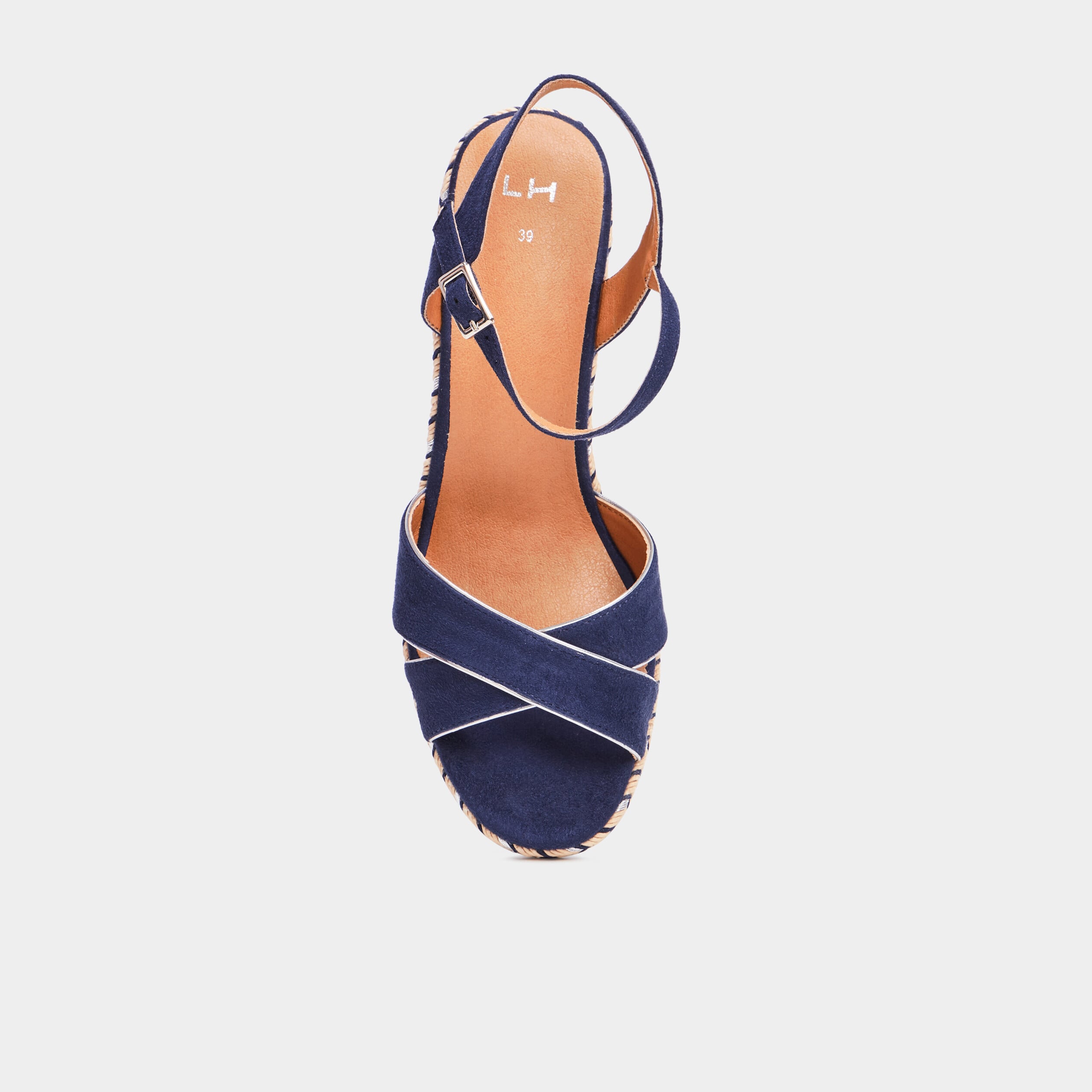 Sandales &agrave; talons compens&eacute;s bleu marine femme