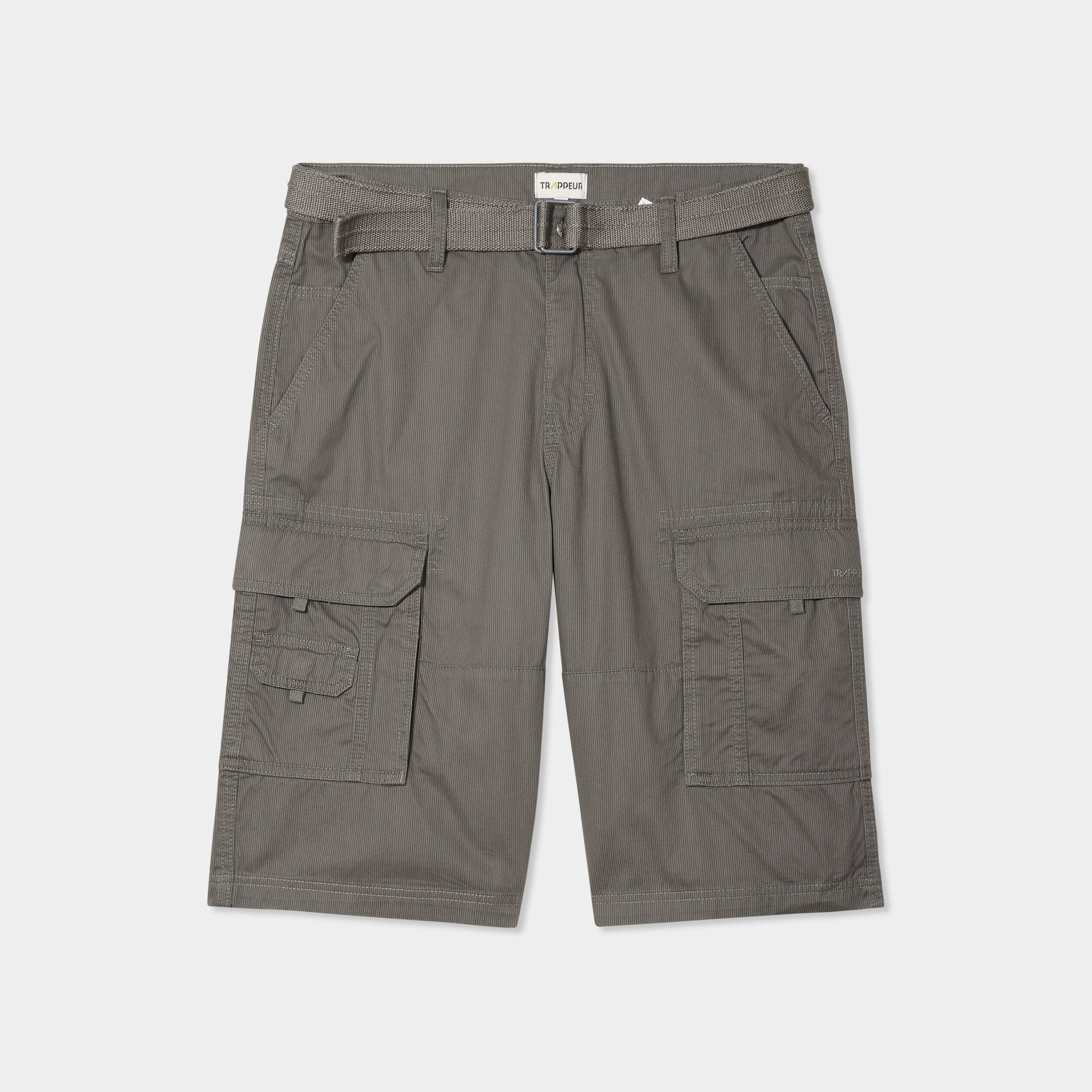 Bermuda cargo c&ocirc;tel&eacute; coton ceintur&eacute; gris homme