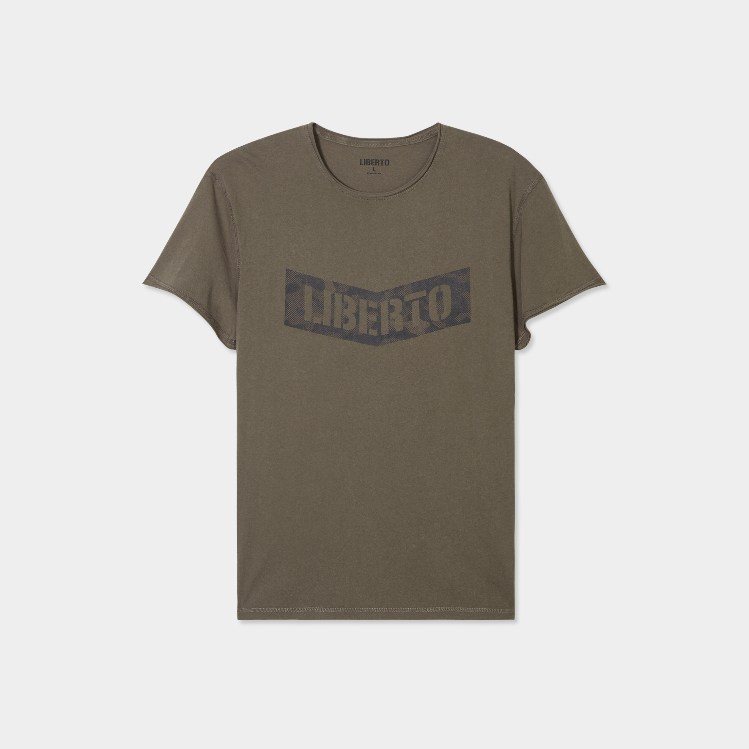 T-shirt manches courtes coton d&eacute;lav&eacute; vert kaki homme