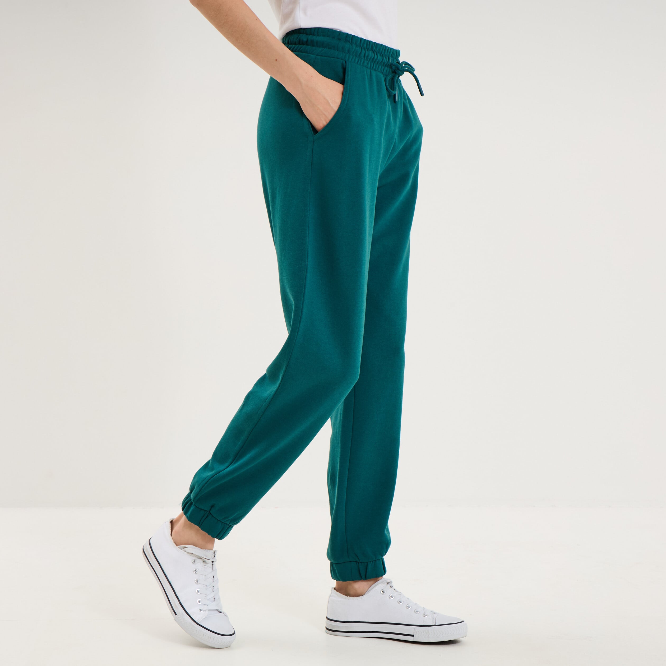 Pantalon de jogging molletonn&eacute; vert fonc&eacute; femme