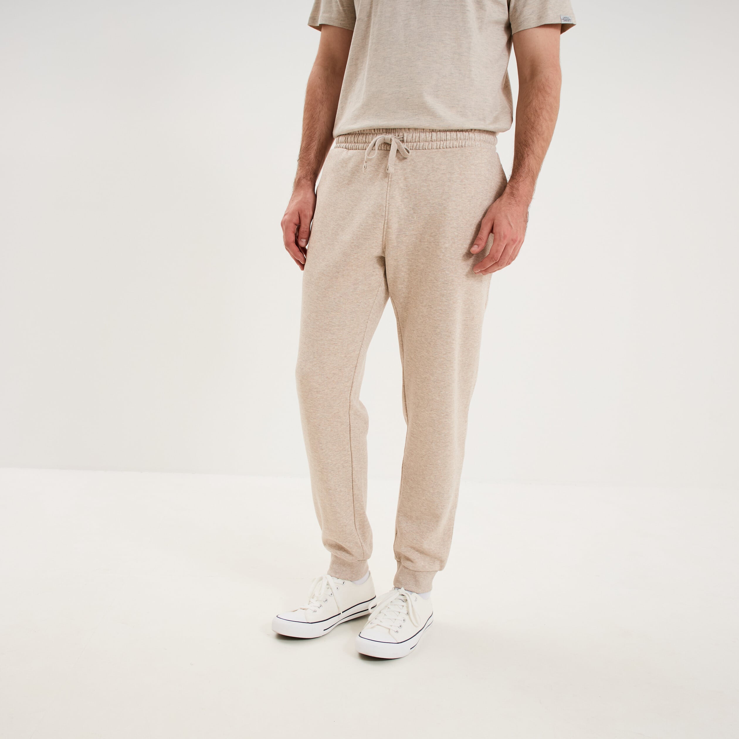 Pantalon jogging droit molleton beige homme