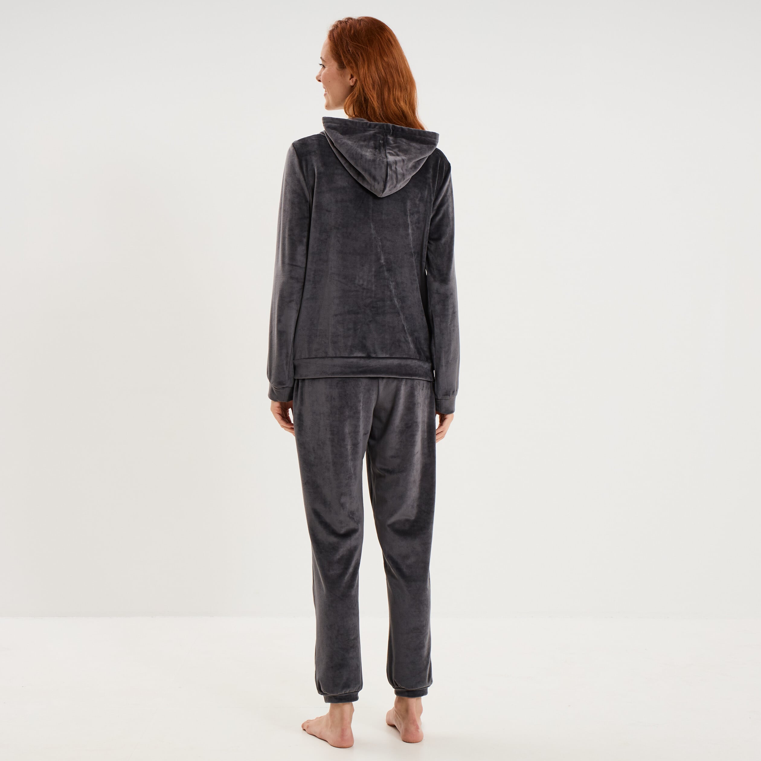 Ensemble pyjama sweat pantalon velours gris fonc&eacute; femme