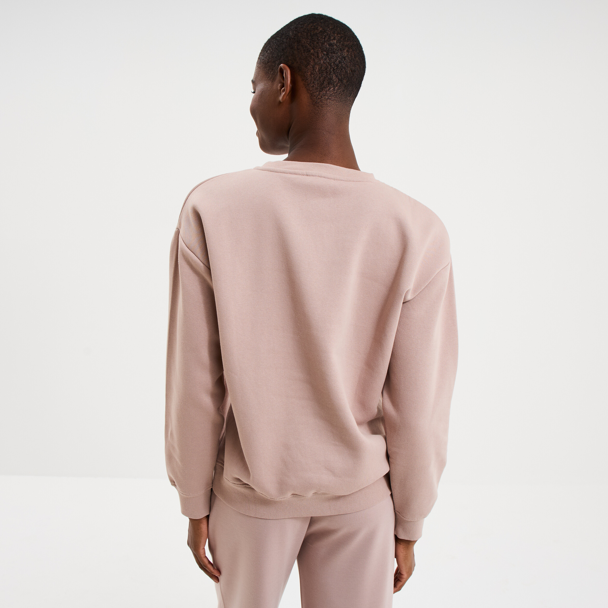 Sweat col rond manches longues marron clair femme
