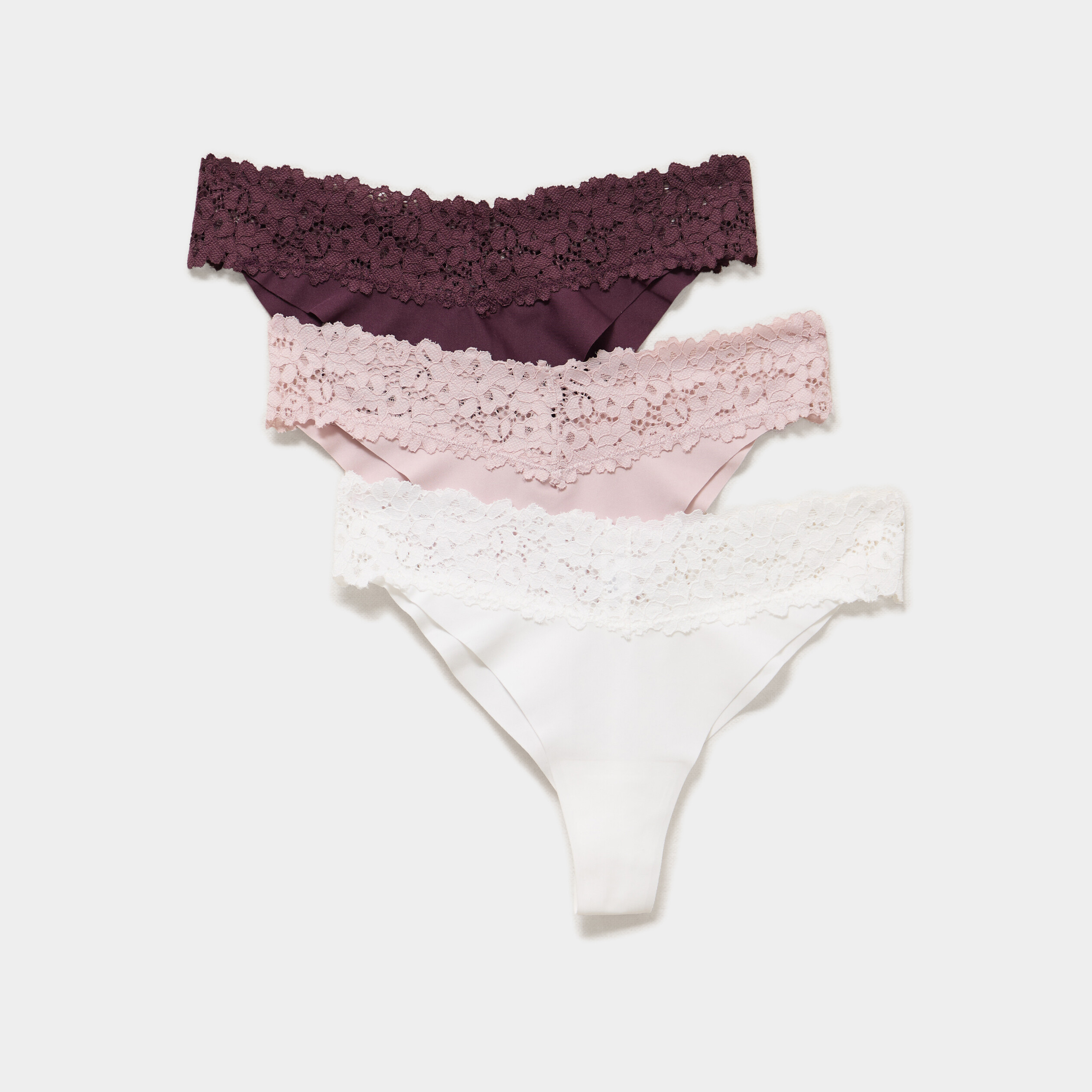 Lot 3 tangas avec dentelle parme femme