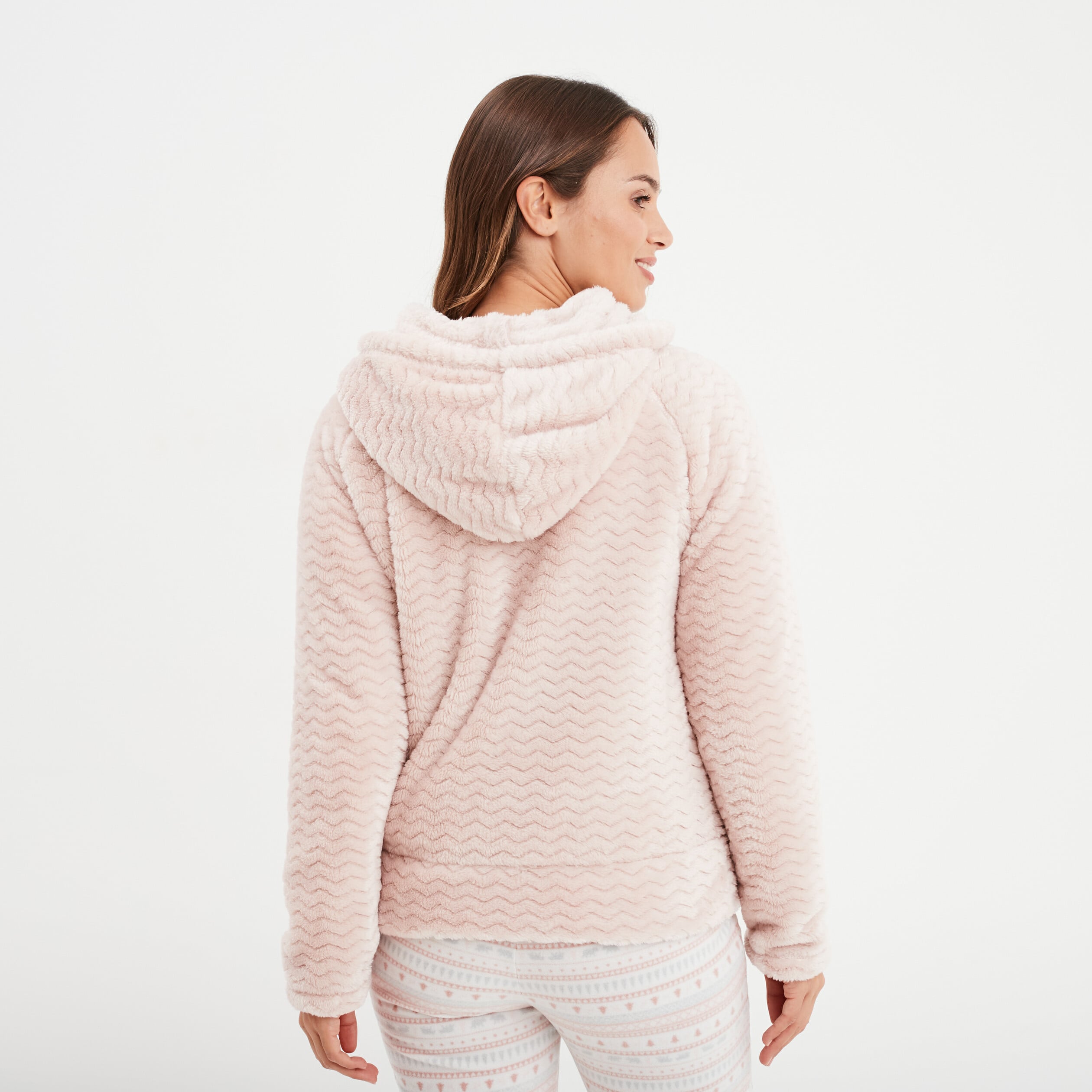 Veste de pyjama effet velours &agrave; capuche vieux rose femme